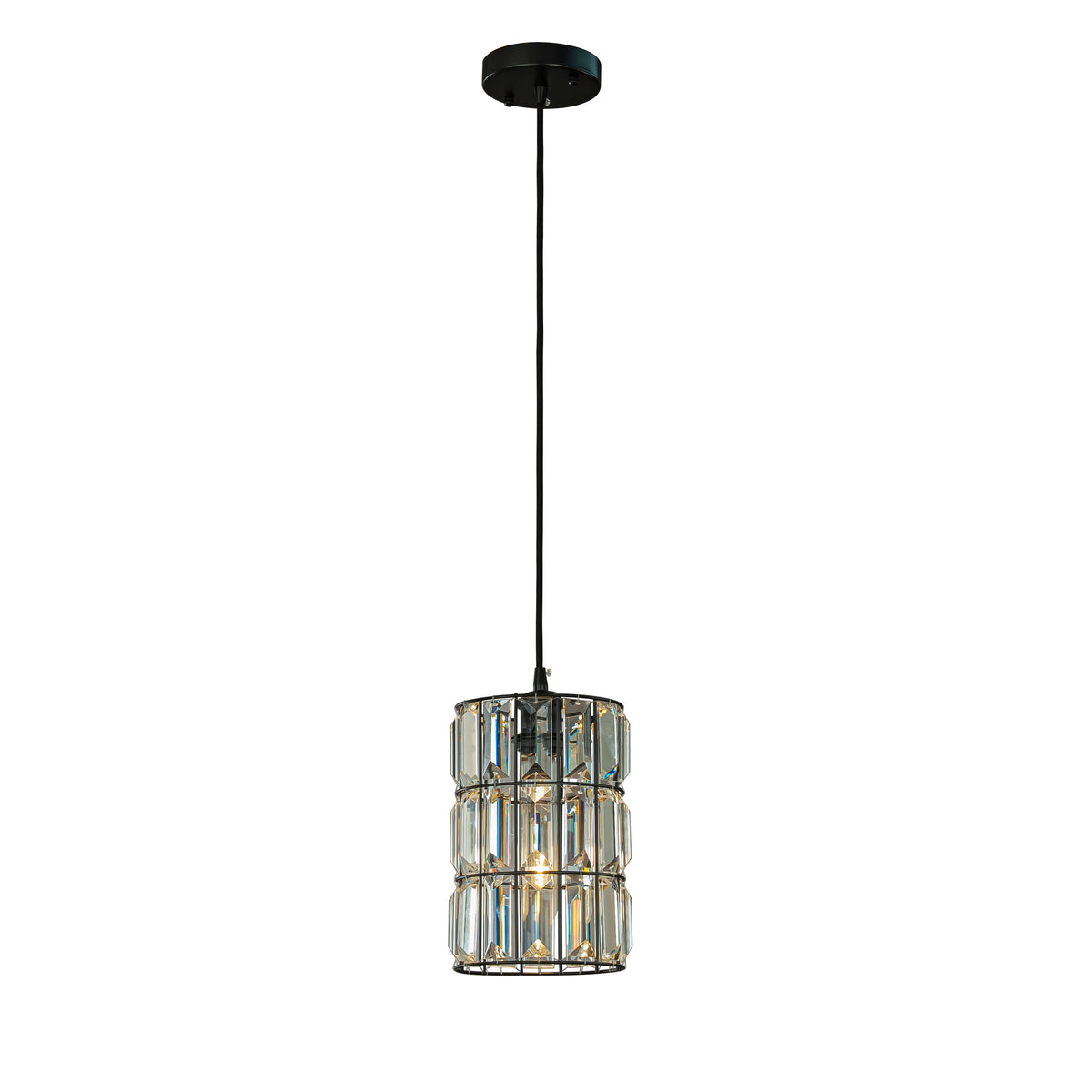 1-Light 7'' Modern Glam Matte Black Single Crystal Pendant Light Mini Elegant Crystal Durm Chandelier for Bedroom Kitchen Island