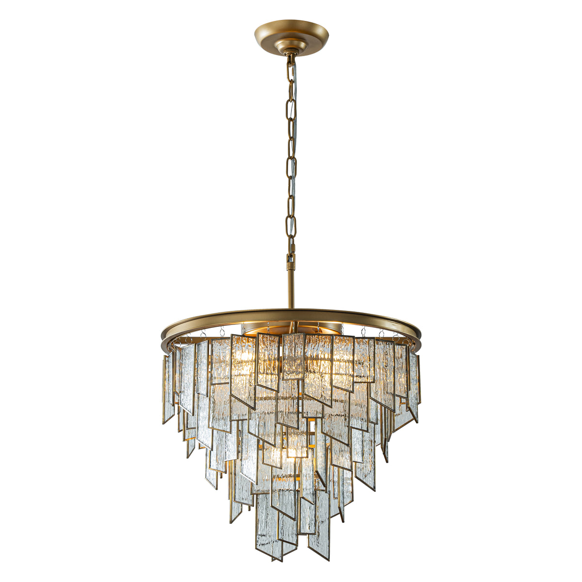 Modern 6-Light 18in. Painted Brass Luxury Water Ripple Glass Chandelier for Living Room