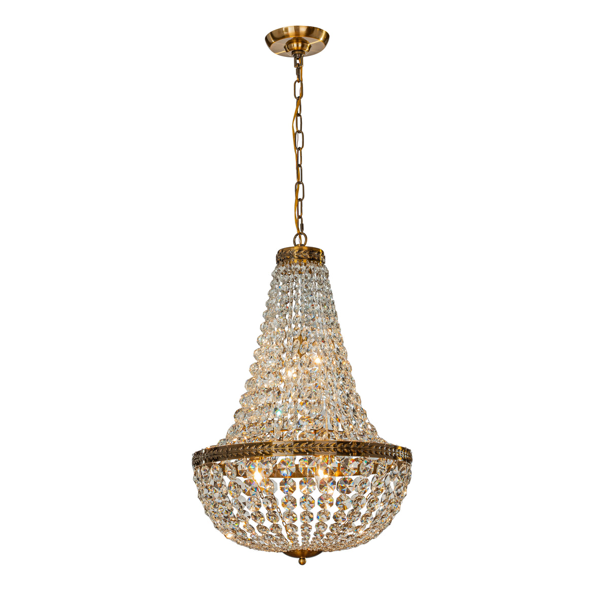 OPEN BOX-4-Light W 18 in. Vintage And Glam Crystal Basket Chandelier in Antique Gold