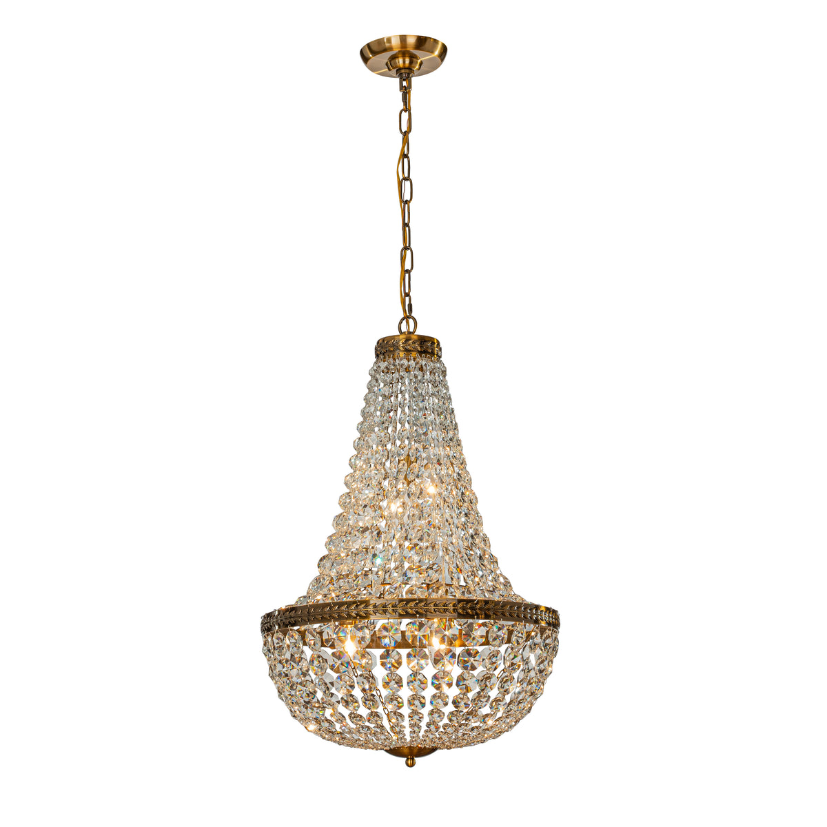 4-Light W 18 in. Vintage And Glam Crystal Basket Chandelier in Antique Gold