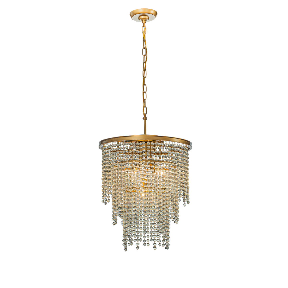 Open Box 5-Light 18" 3-Tier Glam And Elegant Soft Gold Tiered Glass Fringe Chandelier