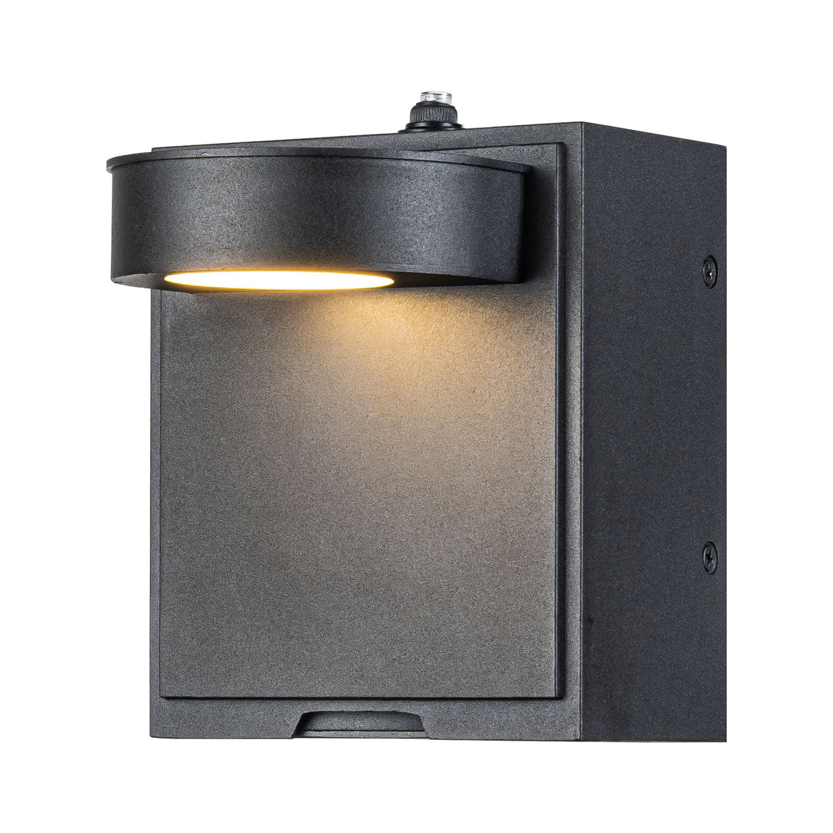 OPEN BOX-Black LED Wall Lantern with Dusk-to-Dawn Sensor and GFCI Outlets