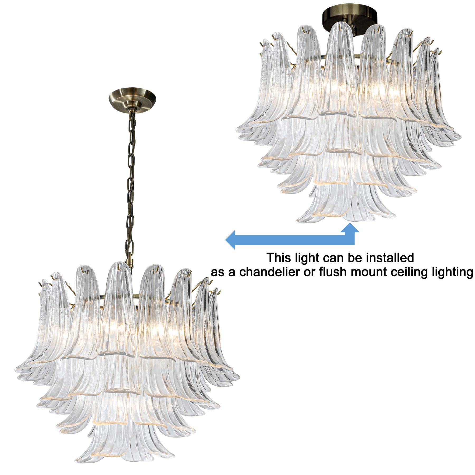 24'' Wide Vintage Mid-Century Modern Chandelier 4-Light 4-Tier Clear Art Glass Pendant With Antique Bronze Finish For Living Room, Dining Room