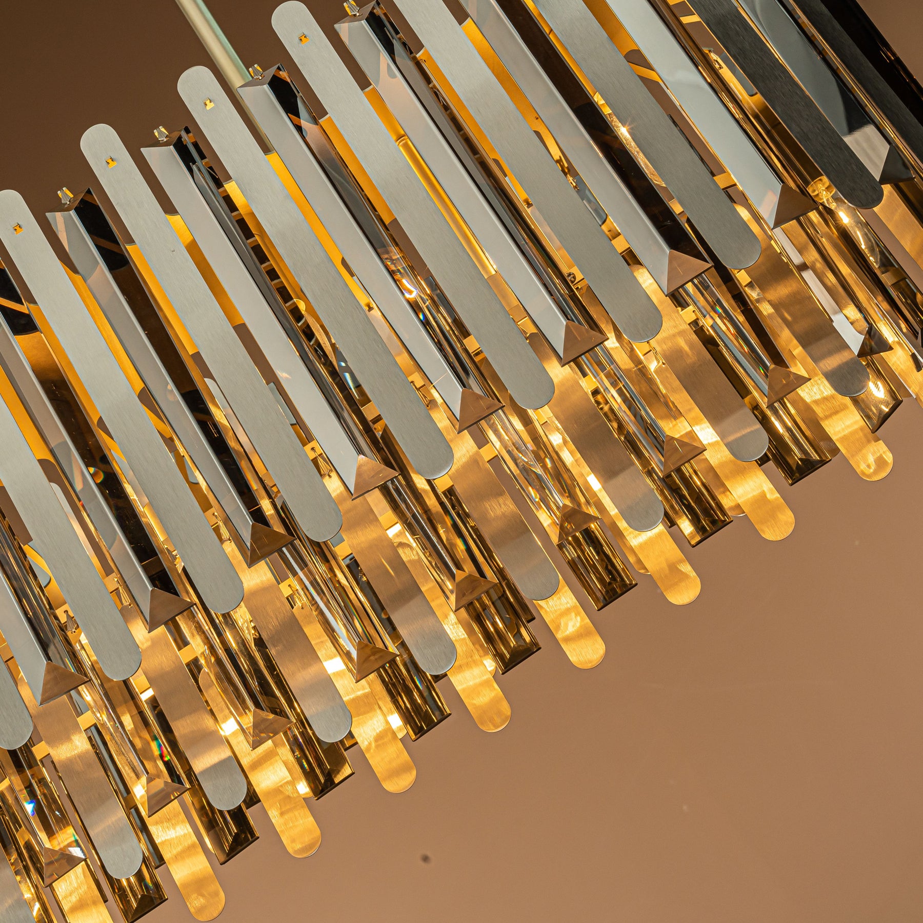 Luxury Stainless Steel Chandelier with Smoked Crystal Accents