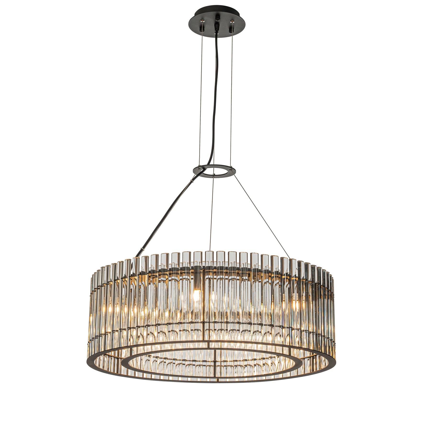 Modern Matte Black 2-Tier Chandelier with Glass Rods