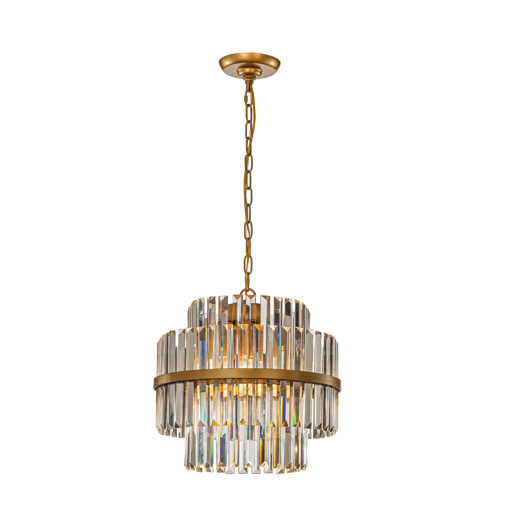 4-Light Modern Luxury 2-Tie Dimmable Antique Gold Round Crystal Chandelier For Dining Room