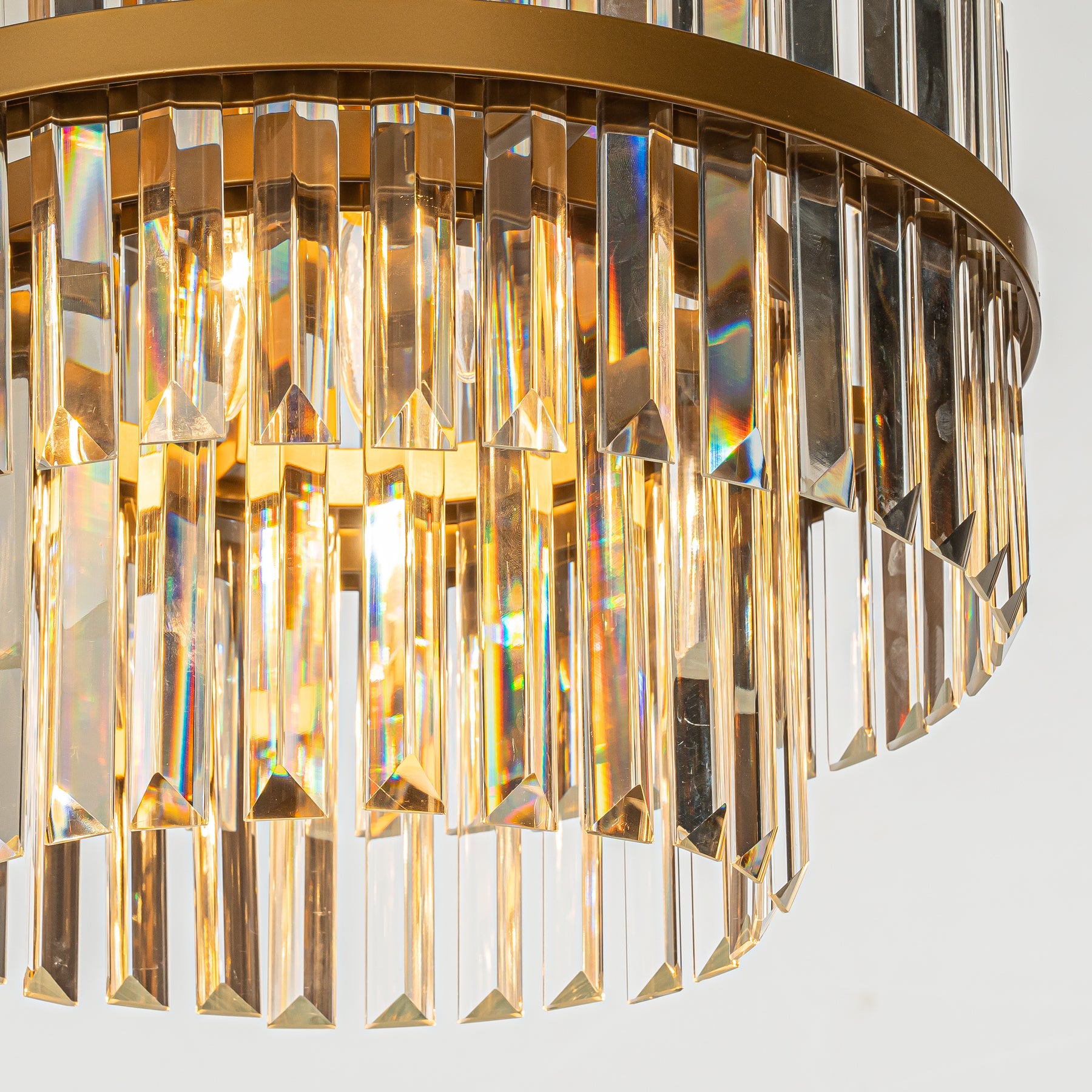 4-Light Modern Luxury 2-Tie Dimmable Antique Gold Round Crystal Chandelier For Dining Room