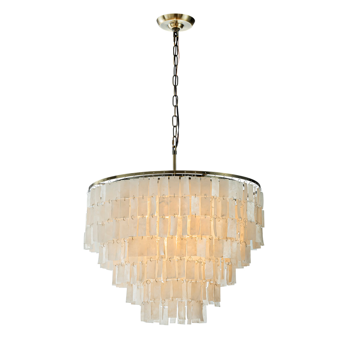 6-Light 23.6" 5-Tier Elegant Coastal Capiz Chandelier In Bronze Farmhouse Natural Seashell Light Fixtures For Dining Room