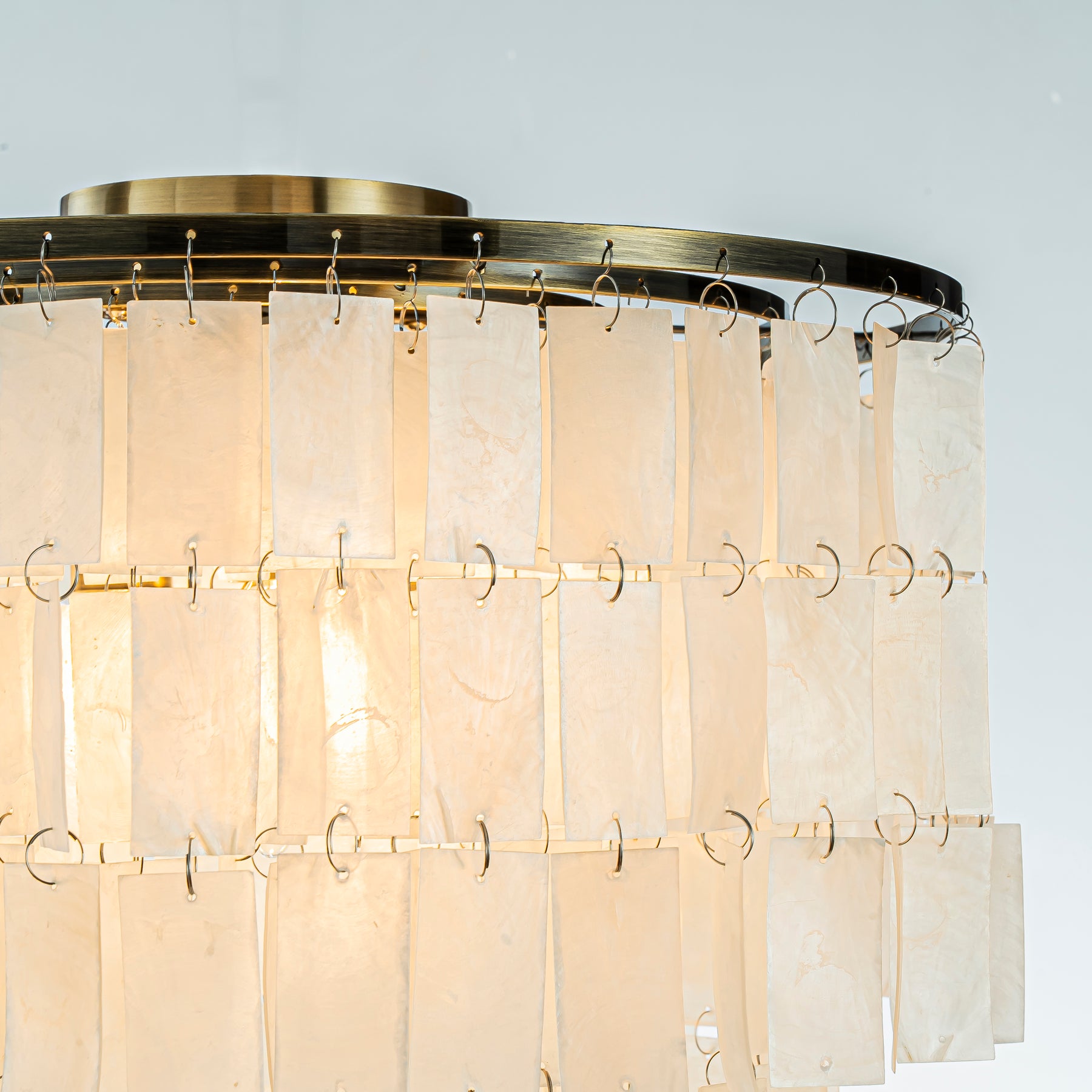 3-Light 18" Rustic Coastal Capiz Tiered Flush Mount Bronze Farmhouse Natural Seashell Ceiling Light For Dining Room