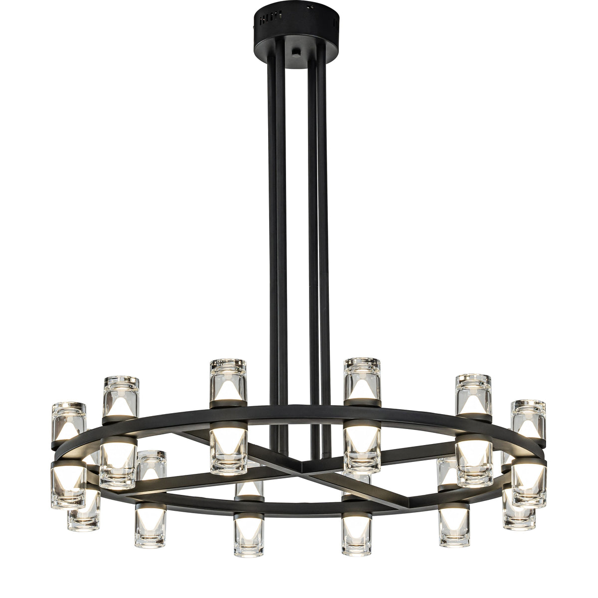 OPEN BOX-Mid-Century Modern 12-Light 32'' Rustic Industrial Round LED Chandelier In Matte Black Finish With Clear Acrylic Shades