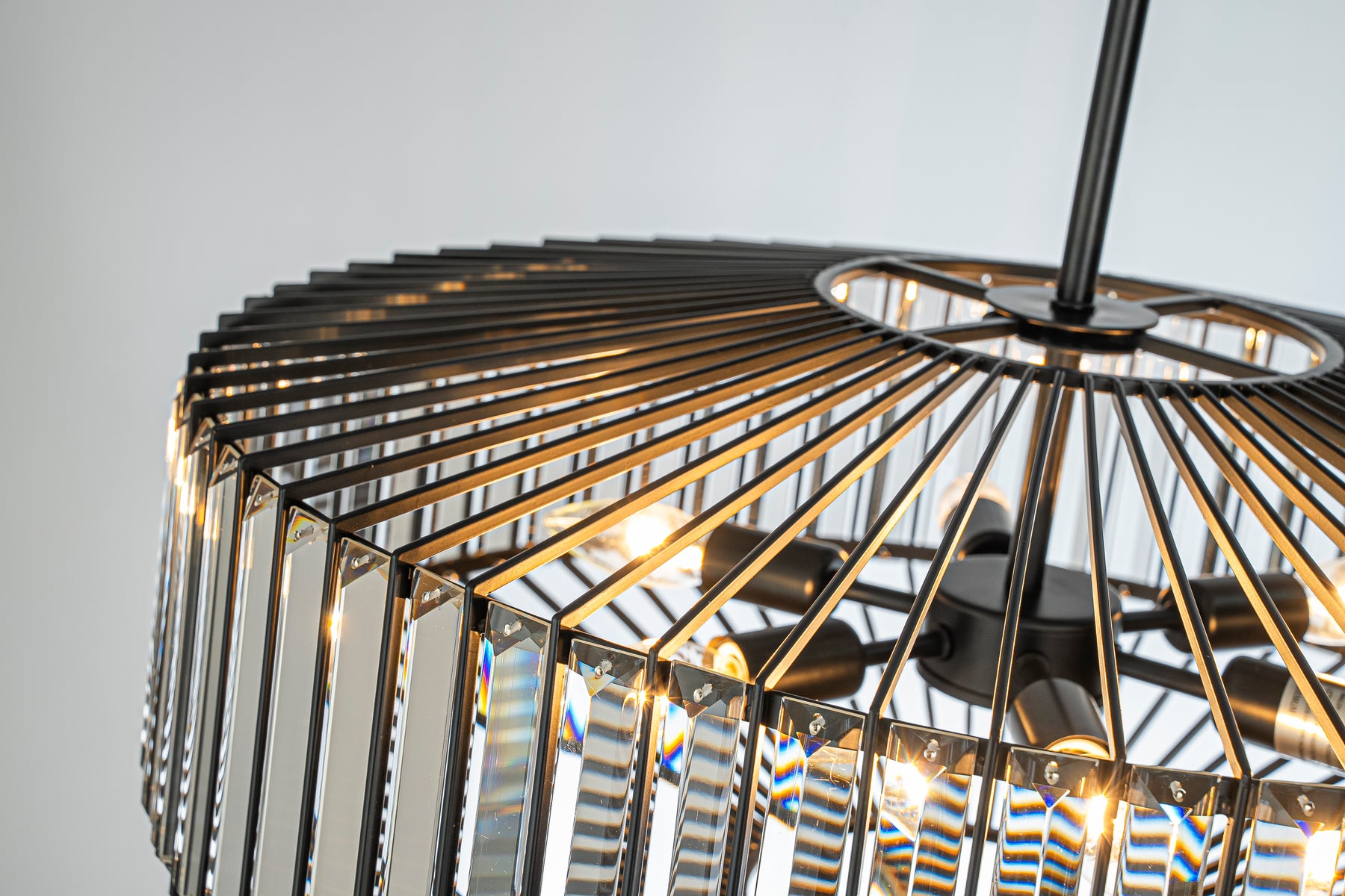 24'' Unique Modern Crystal Flush Mount 6-Light Luxury Matte Black Ceiling Light with Clear Crystal For Dining Room And Entryway