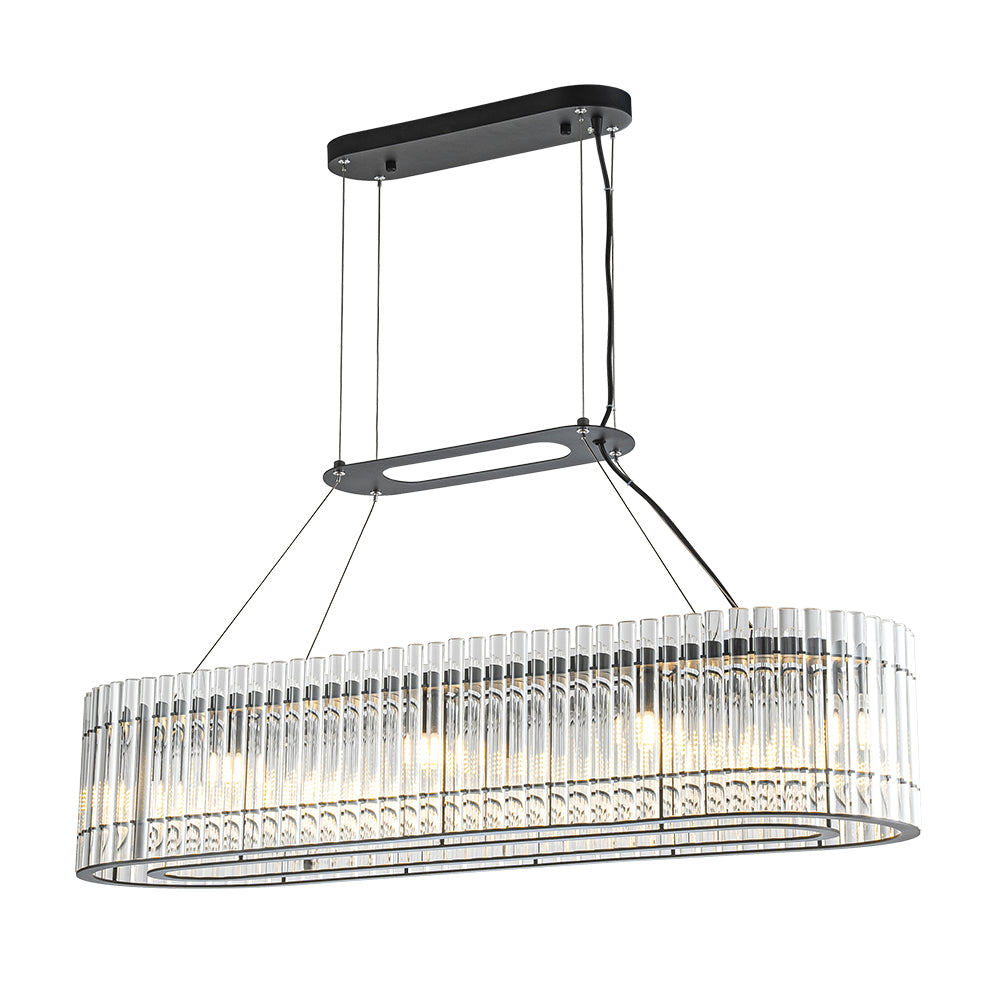 8-Light 39'' Modern Elegant Rectangle 2-Tier Glass And Matte Black Chandelier For Dining Room