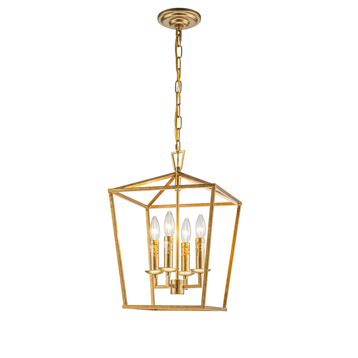 Modern Candle Style Lantern Chandelier Coastal Farmhouse  Cage Pendant in Antique Brass