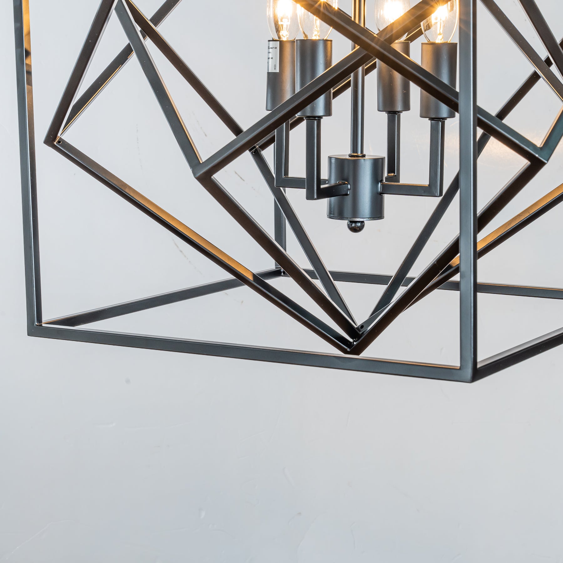 4-Light Modern Geometric Chandelier Metal Caged Ceiling Hanging Pendant in Matte Black