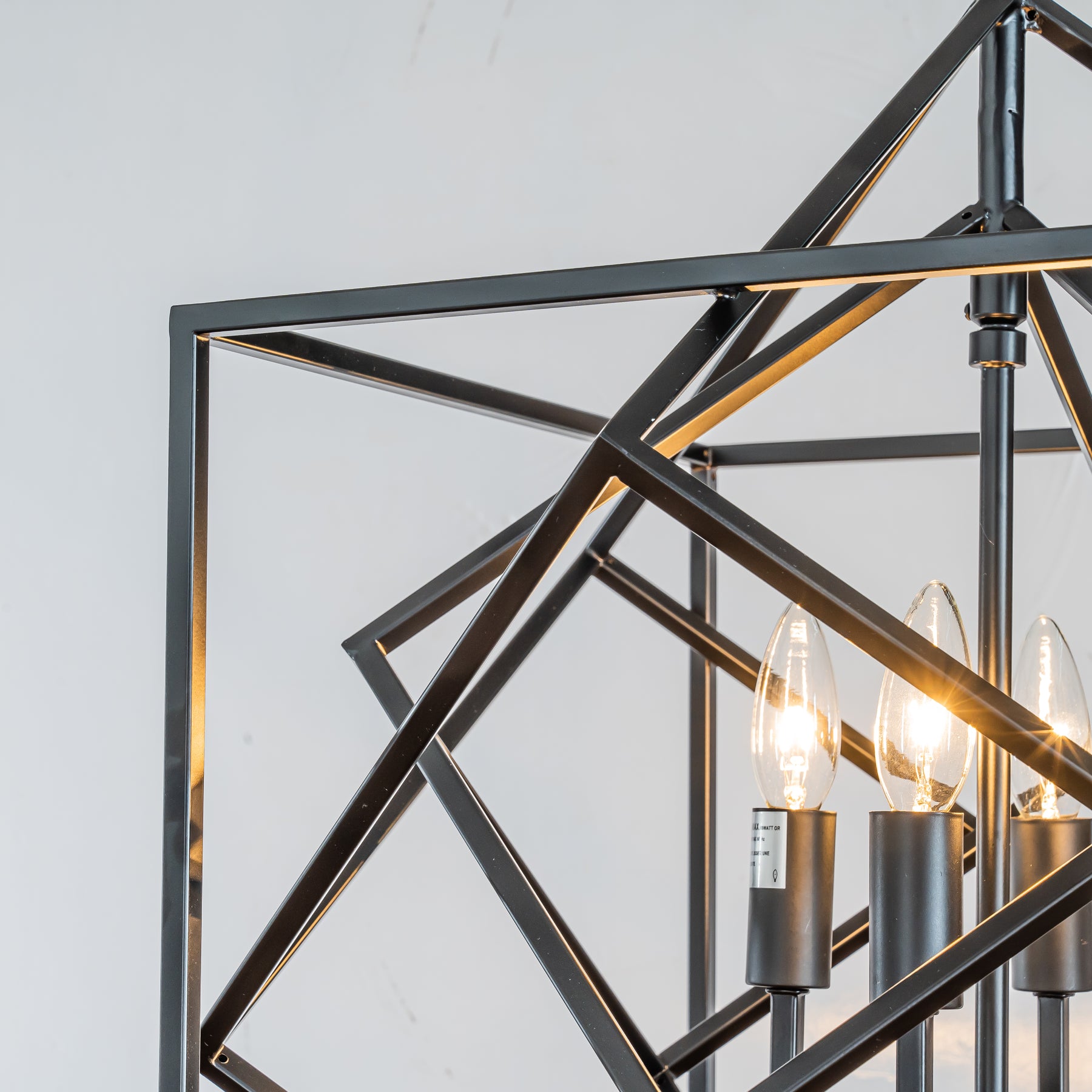 4-Light Modern Geometric Chandelier Metal Caged Ceiling Hanging Pendant in Matte Black