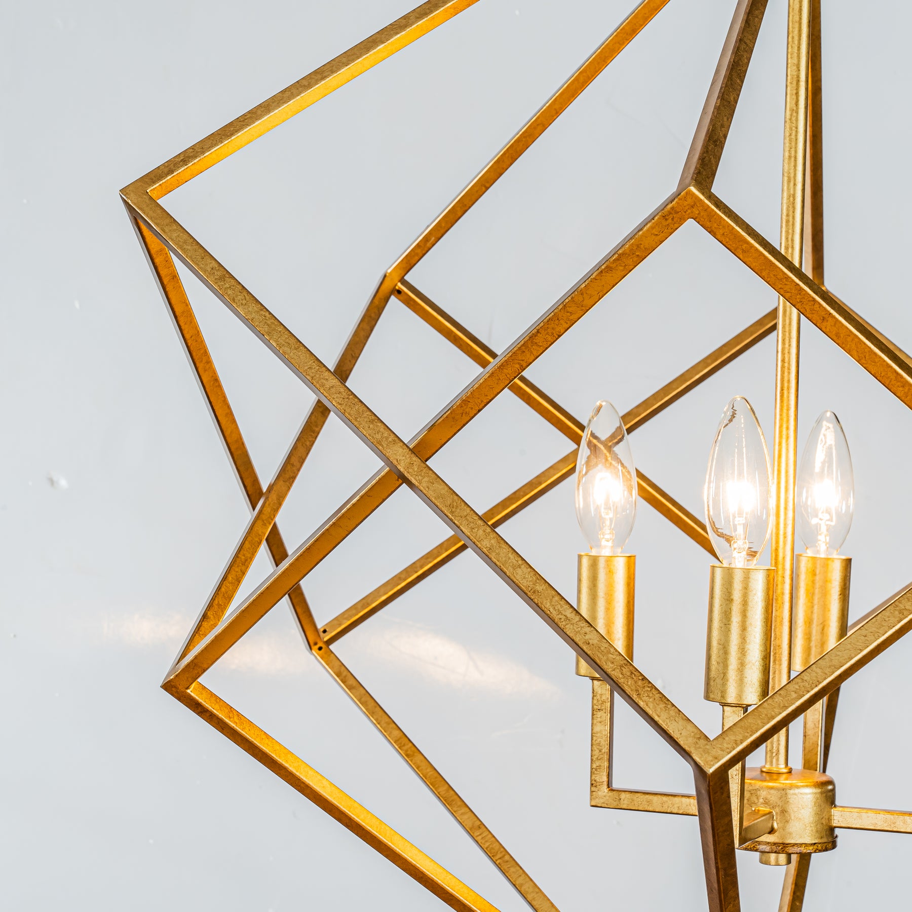 Modern Geometric Chandelier Metal Caged Ceiling Hanging Pendant in Antique Gold