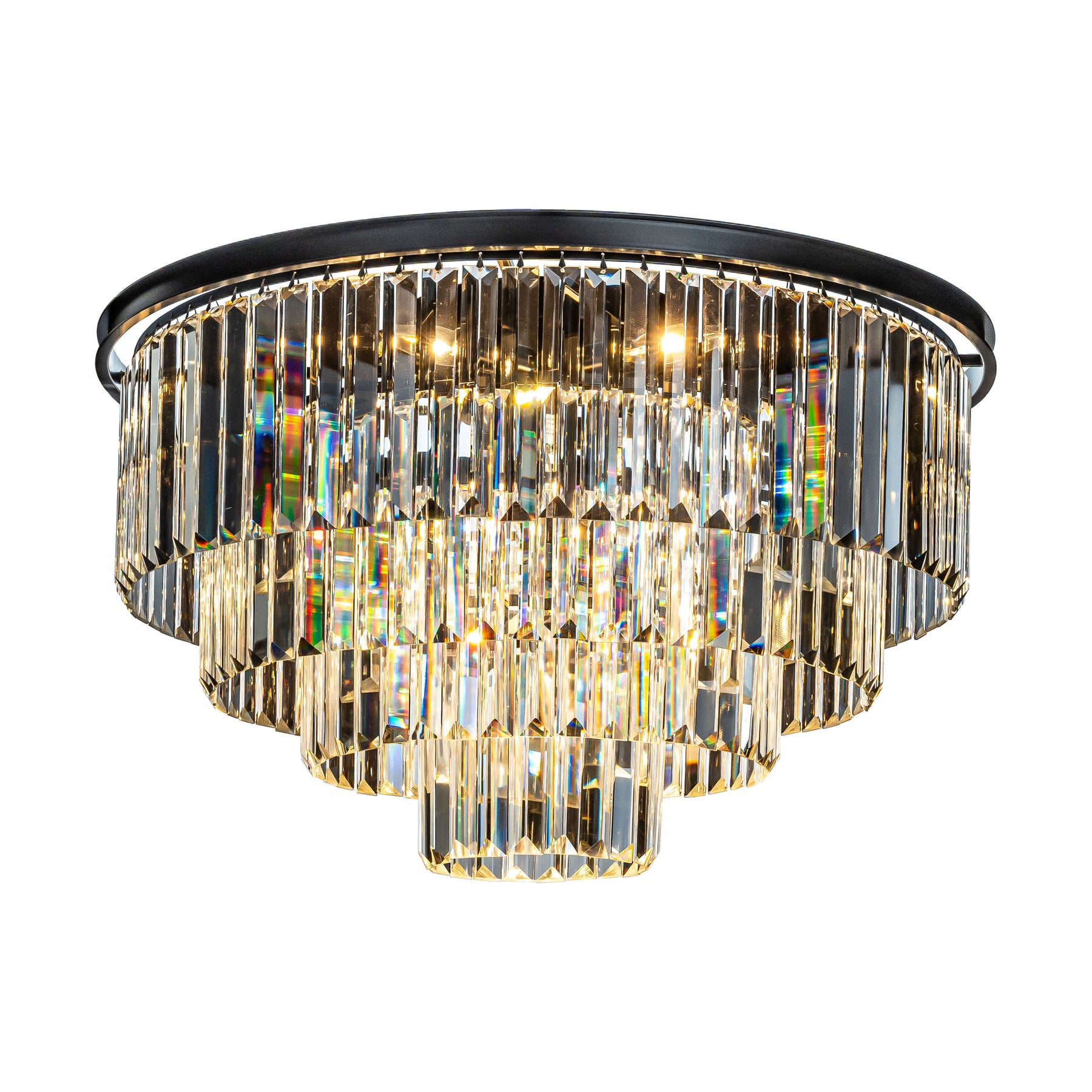 OPEN BOX- Mid-Century Modern Matte Black Round Crystal Flush Mount