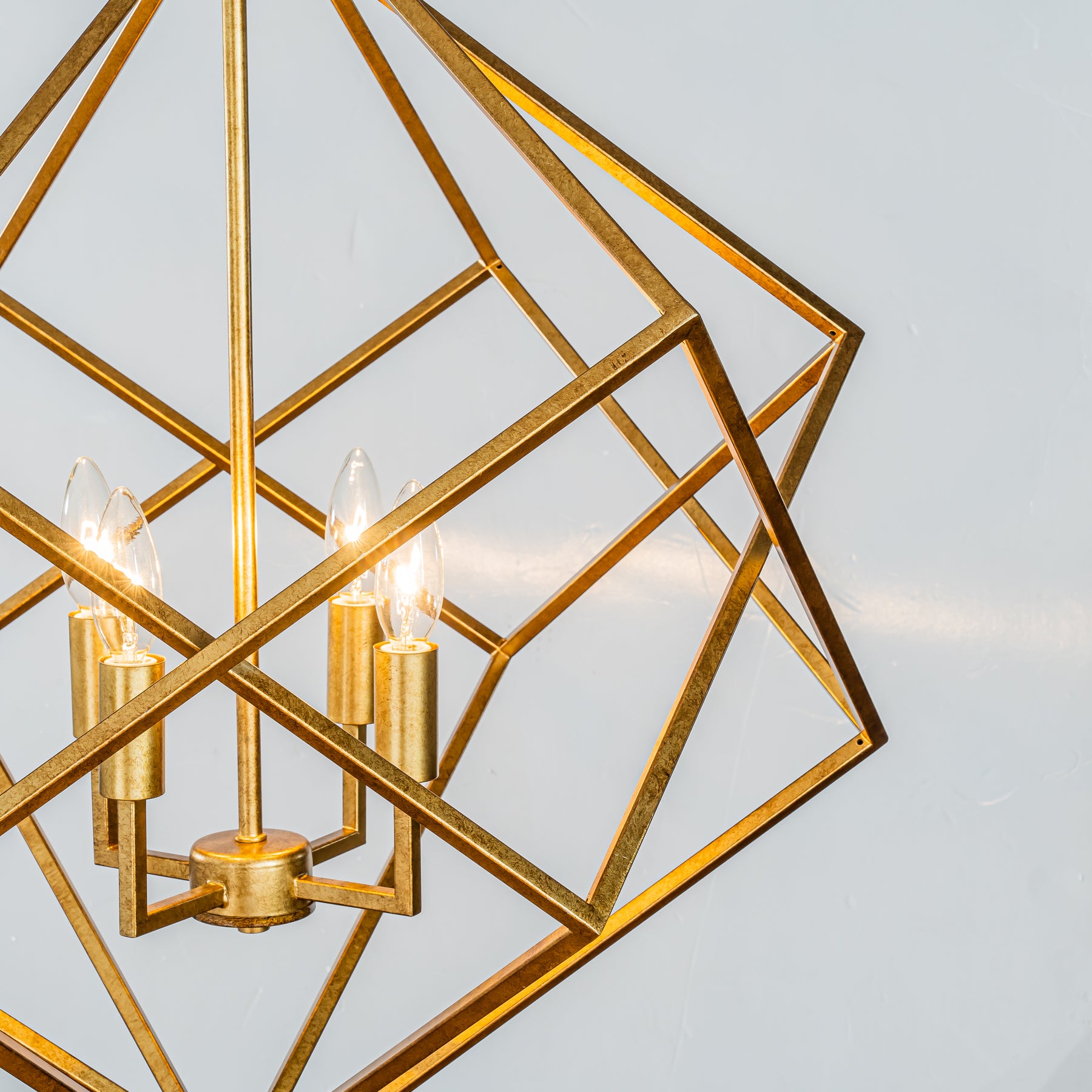 Modern Geometric Chandelier Metal Caged Ceiling Hanging Pendant in Antique Gold