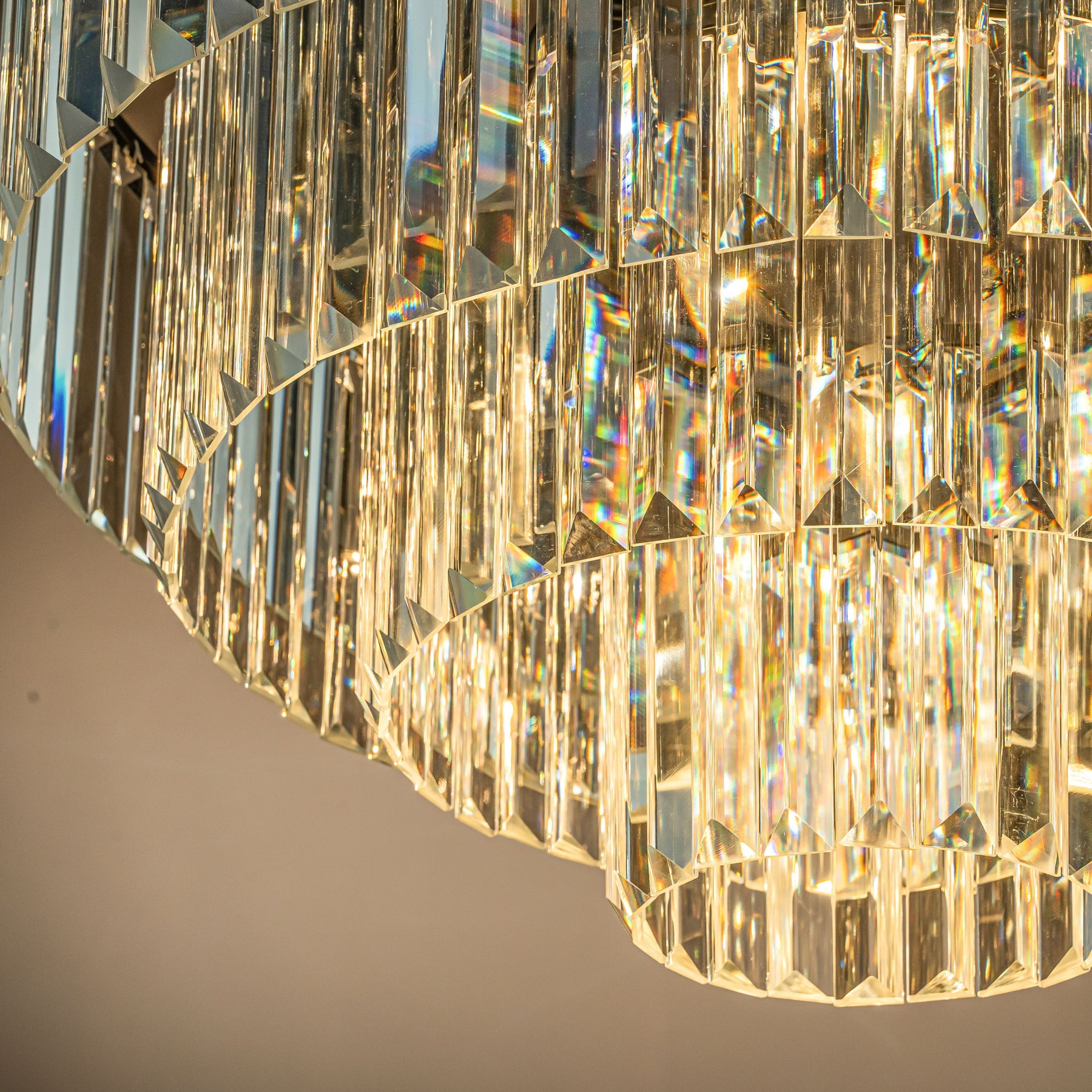 OPEN BOX- Mid-Century Modern Round Tiered Fringe Crystal Chandelier