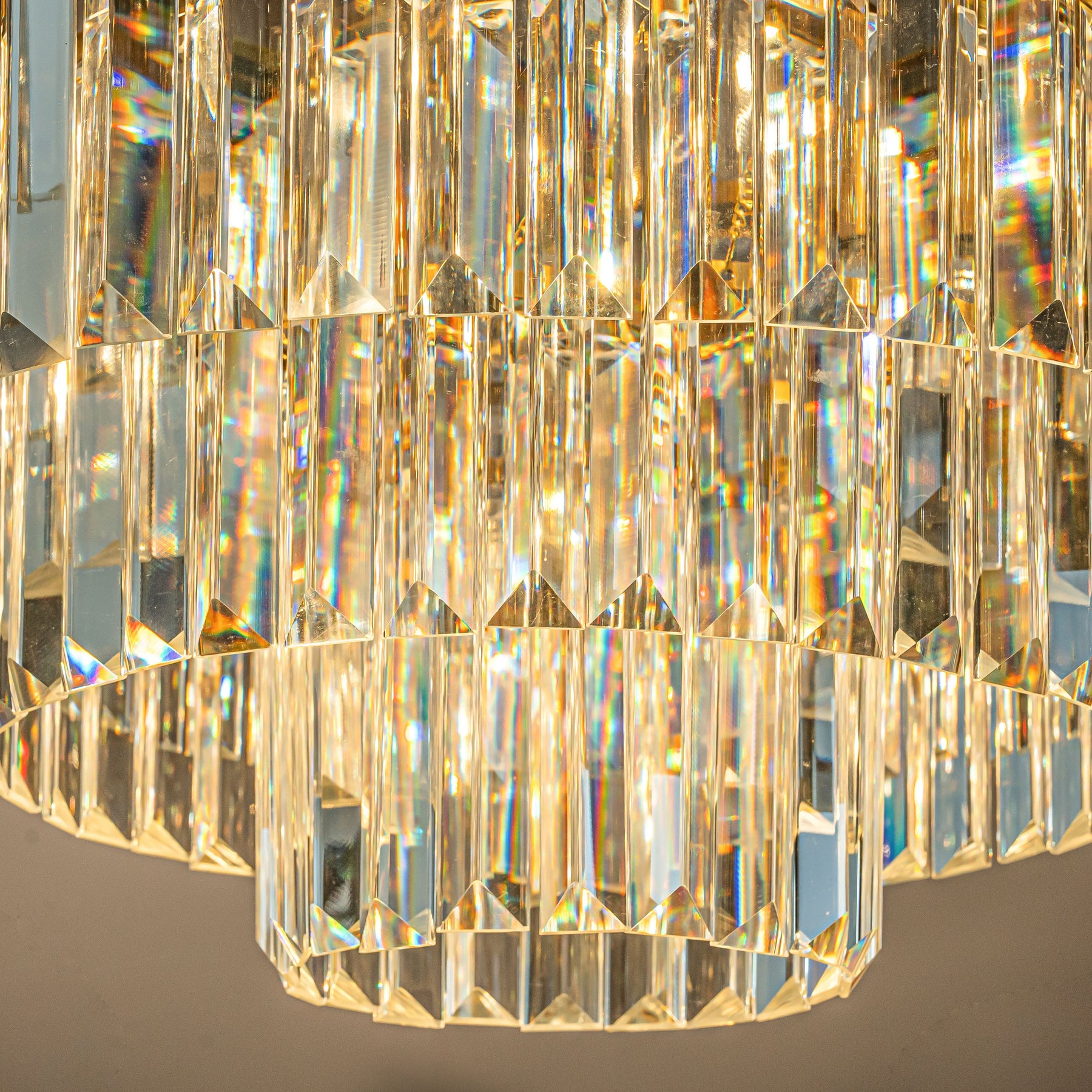 Mid-Century Modern Antique Gold Fringe Crystal Chandelier