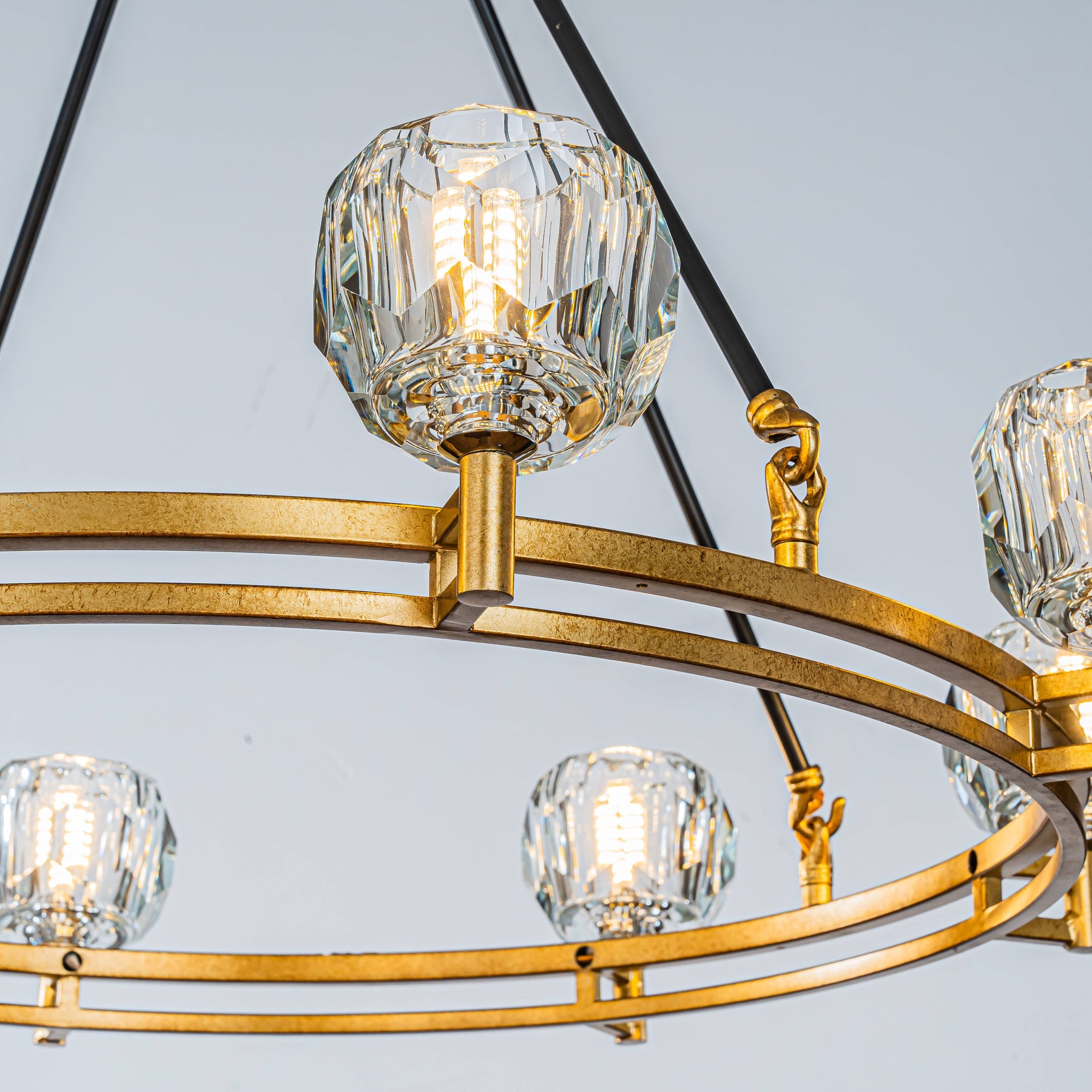 Modern/Contemporary 8-Light Antique Gold Facet-cut Crystal Chandelier Vintage Dining Room Pendant Light Fixtures