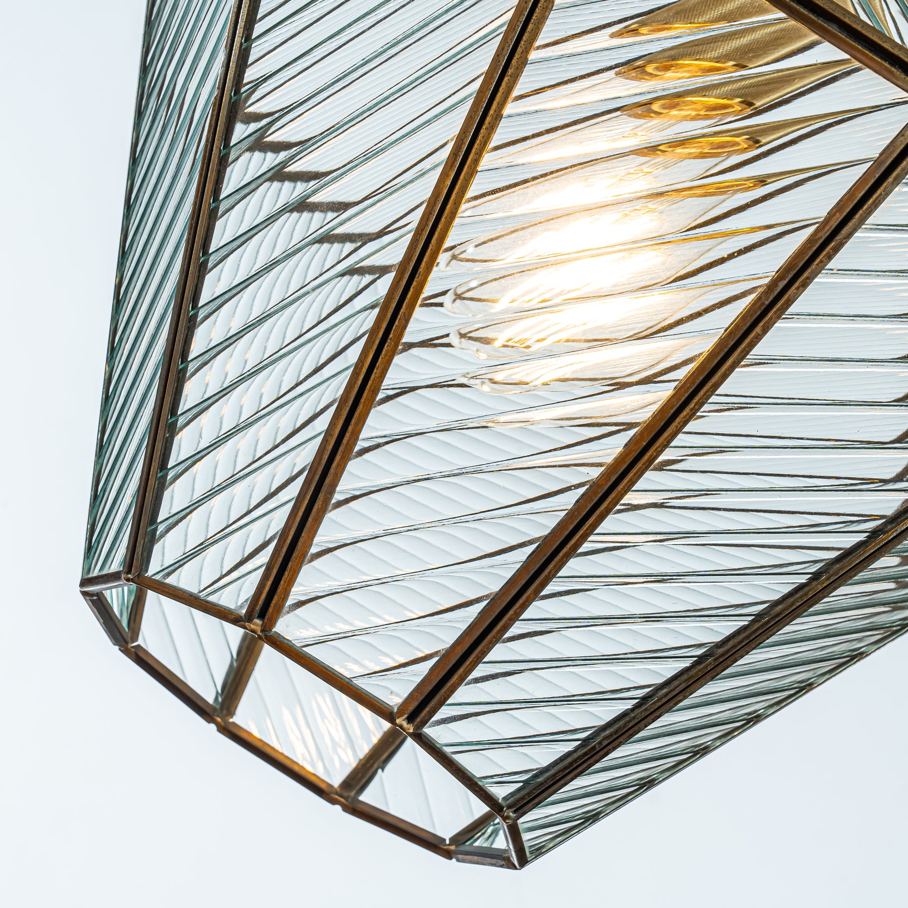 OPEN BOX-Modern Industrial Geometric Small Lantern Pendant Light with Clear Ribbed Glass
