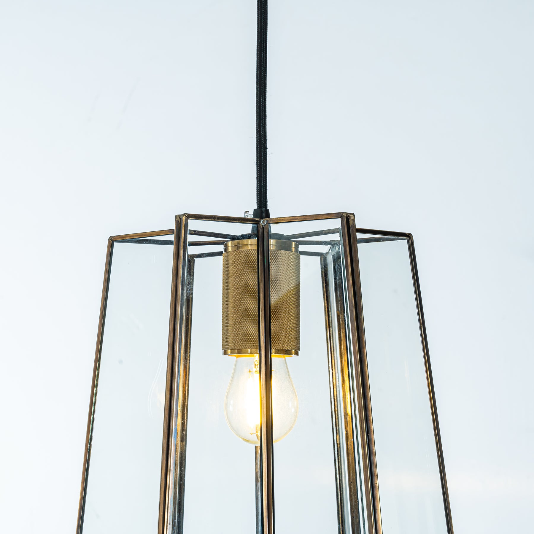 Minimalist Angled Ceiling Lantern Brown Glass Chandelier Rustic Modern Pendant Light