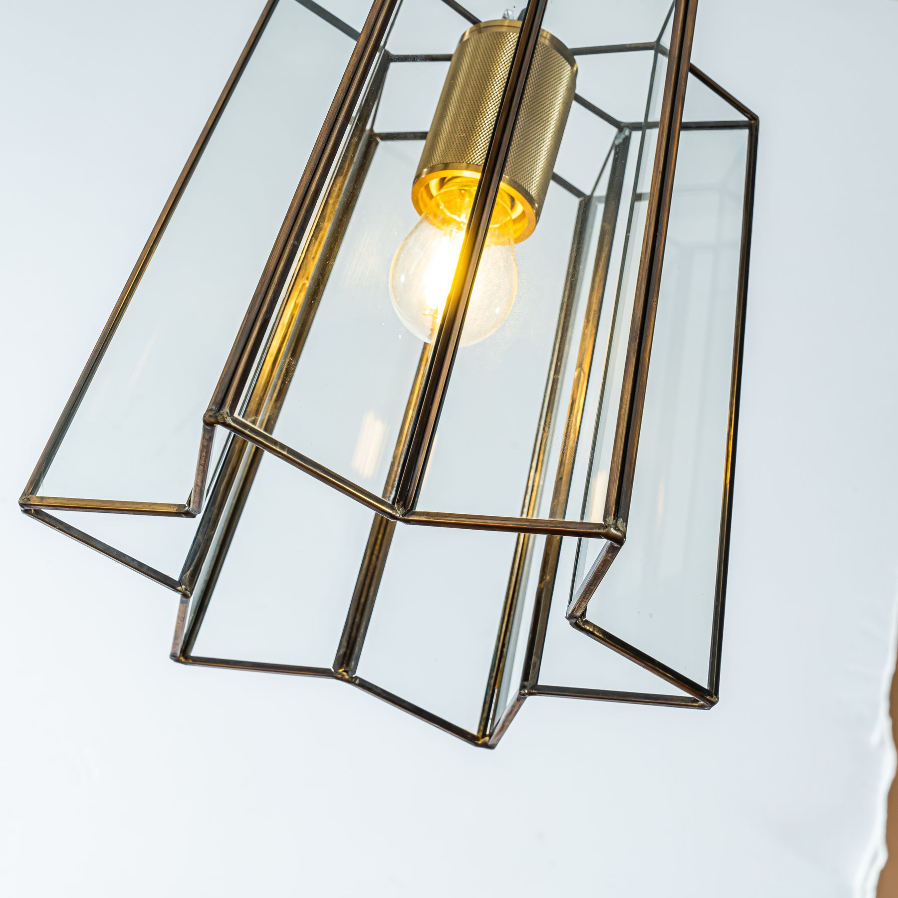 Minimalist Angled Ceiling Lantern Brown Glass Chandelier Rustic Modern Pendant Light