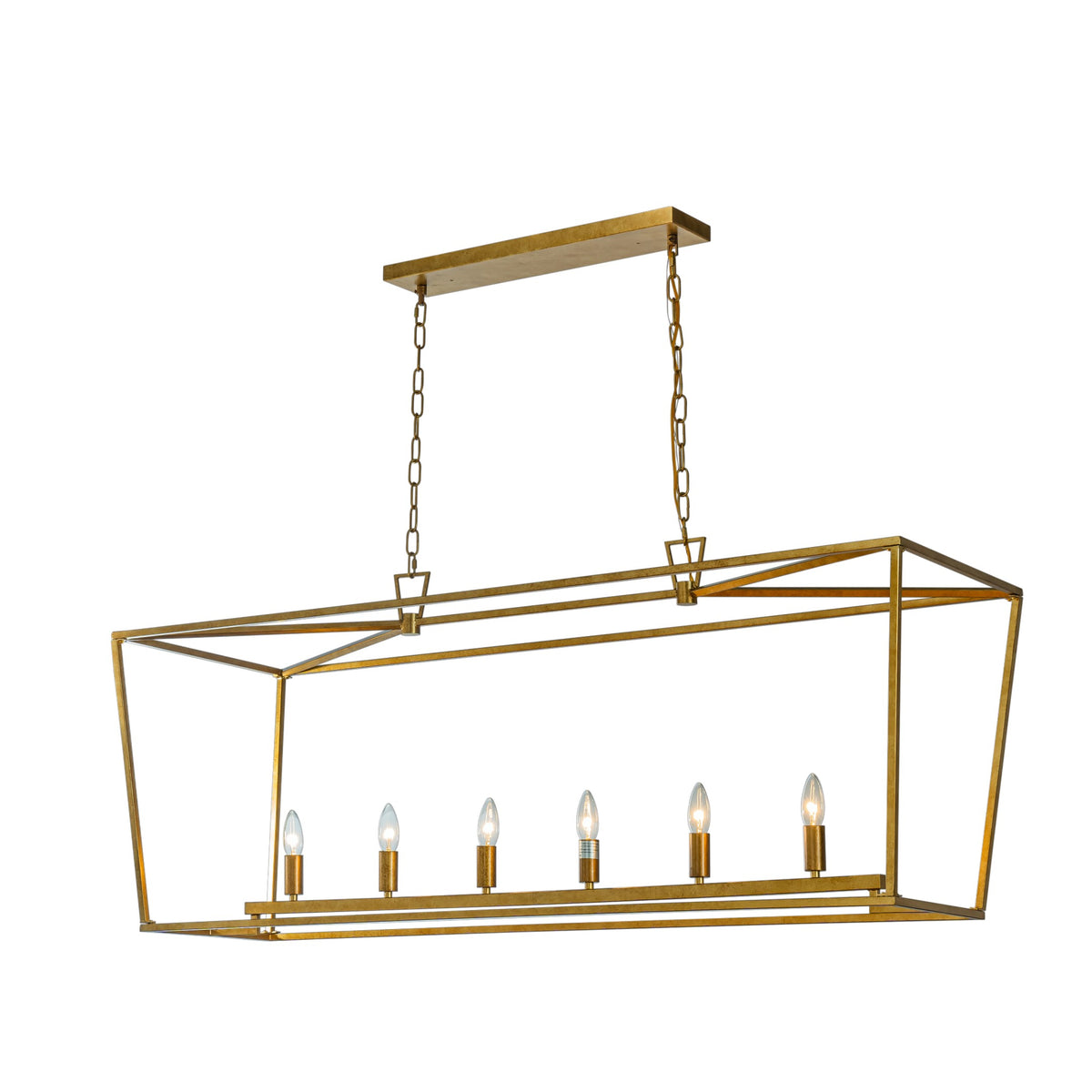 Farmhouse Linear Industrial Candlestick Cage Chandelier in Matte Gold