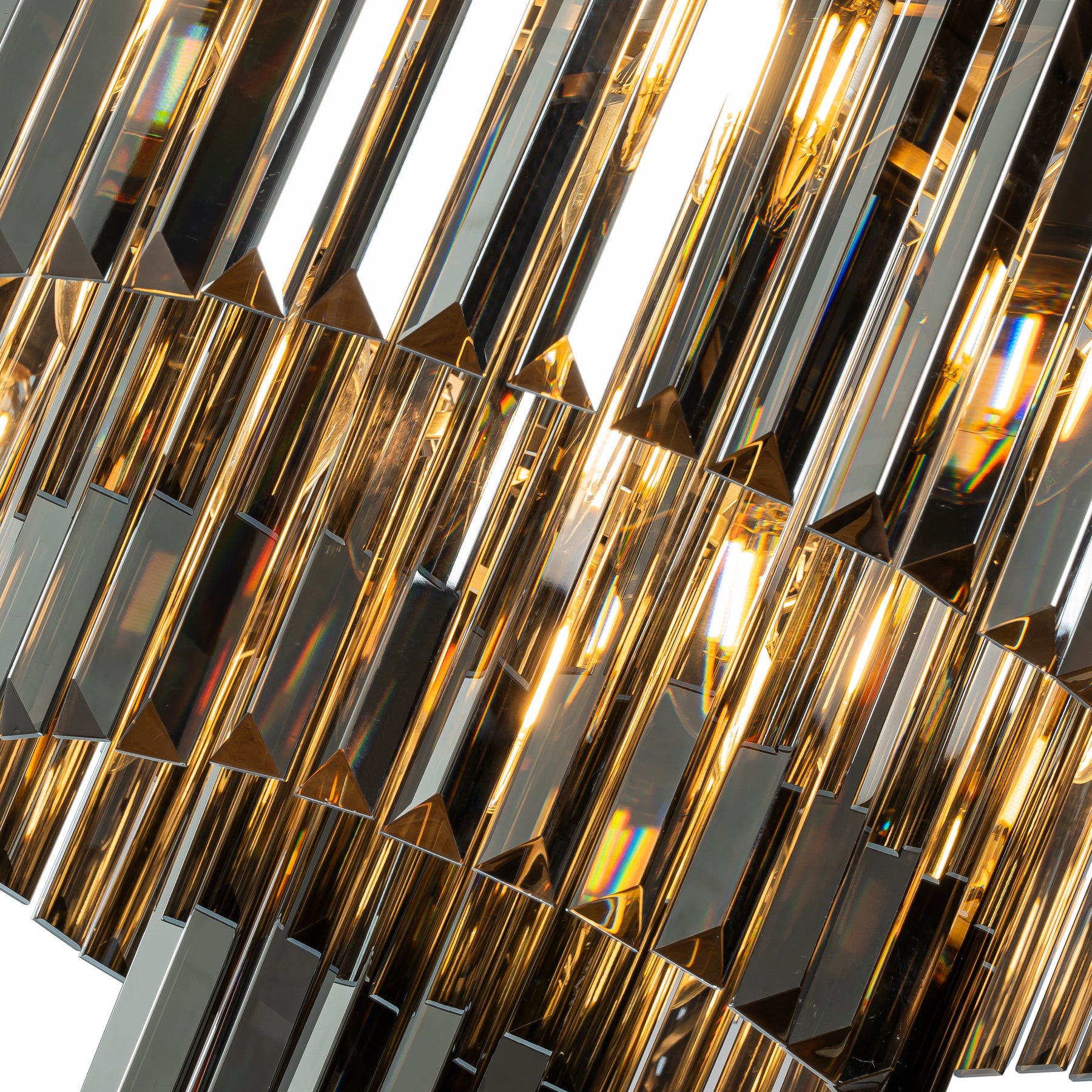 10-Light 20'' Modern Round Fringe Smoke Crystal Flush Mount Ceiling Luxury Polished Nickel Tiered Glass Light Fixtures For Dining Room