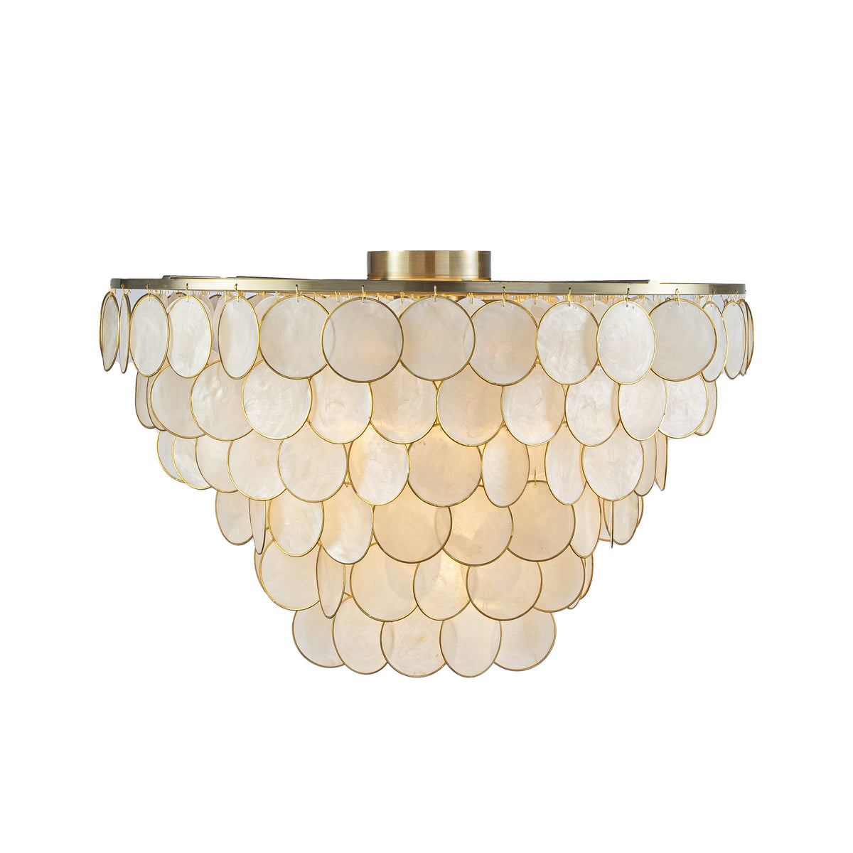 6-Light 24'' Wide Modern Coastal Aged Bronze Natural Capiz Shell Tiered Flush Mount Vintage Glam Ceiling Light For Living Room Dining Room