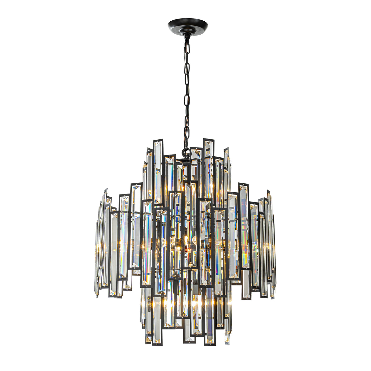 12-Light 23" Wide Modern and Contemporary Luxury Black Metal with Clear Crystal Chandelier for Dining Room, Living Room, Foyer, Entryway