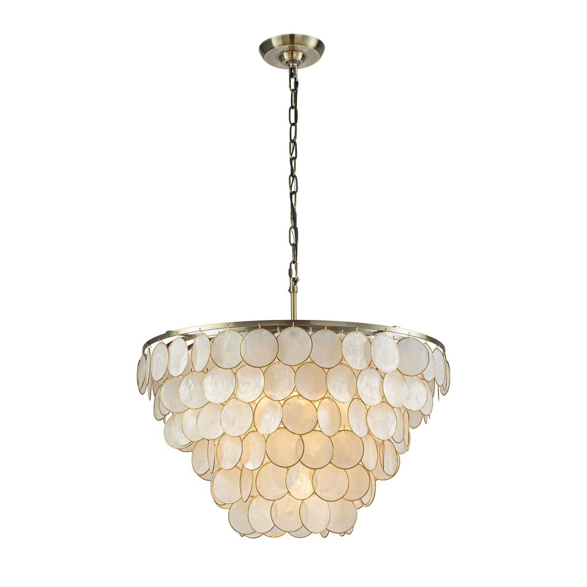 6-Light 24'' Wide Modern Coastal Aged Bronze Natural Capiz Shell Tiered Chandelier Vintage Glam Pendant For Living Room Dining Room