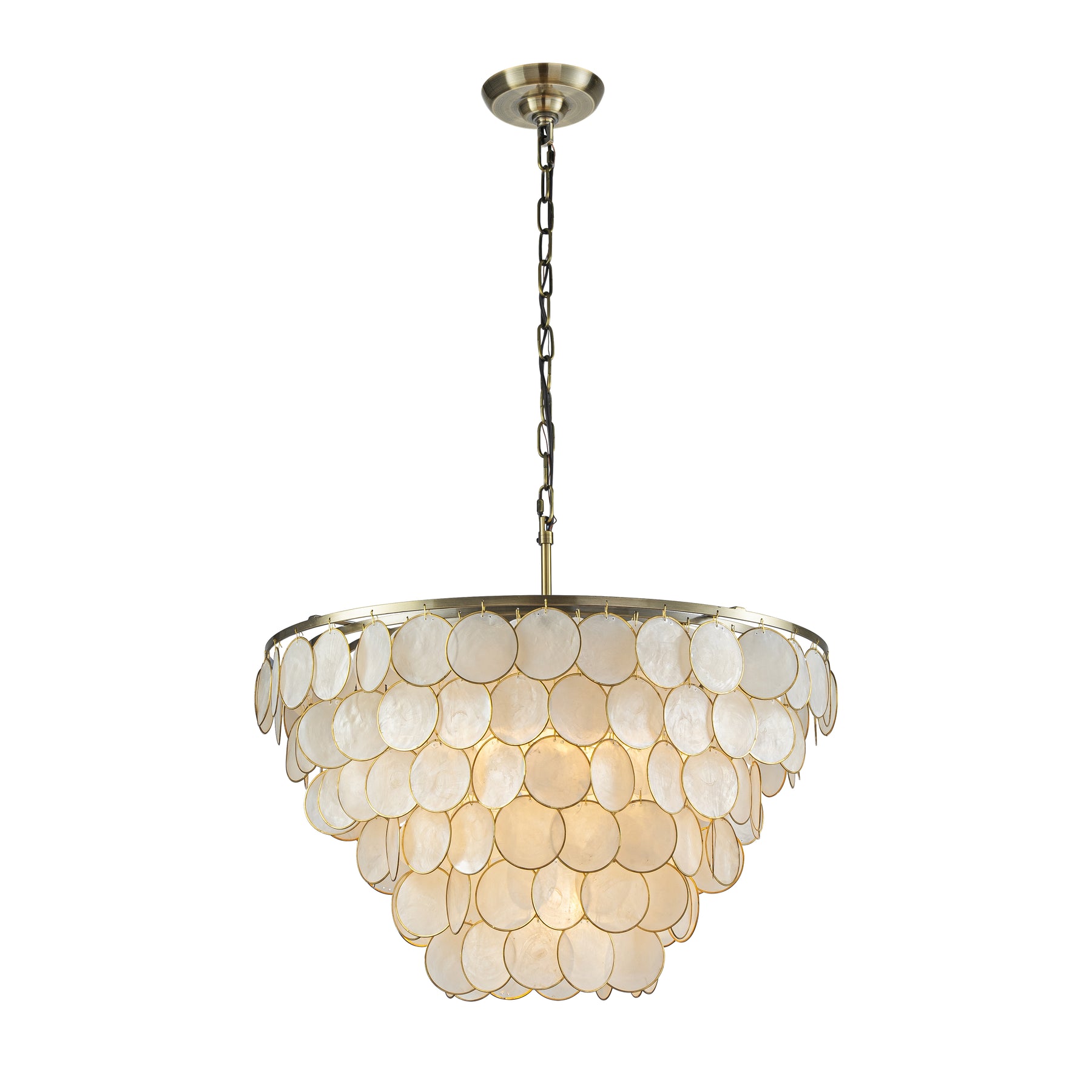 6-Light 24'' Wide Modern Coastal Aged Bronze Natural Capiz Shell Tiered Chandelier Vintage Glam Pendant For Living Room Dining Room