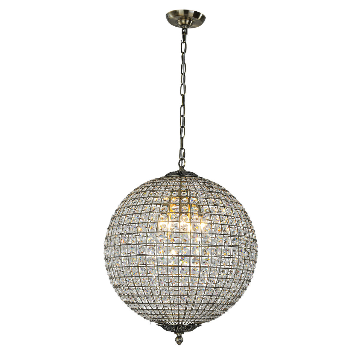 5 Lights W20 in Vintage Crystal Chandelier with Sphere Globle Shade in Antique Gold Retro Pendant Light