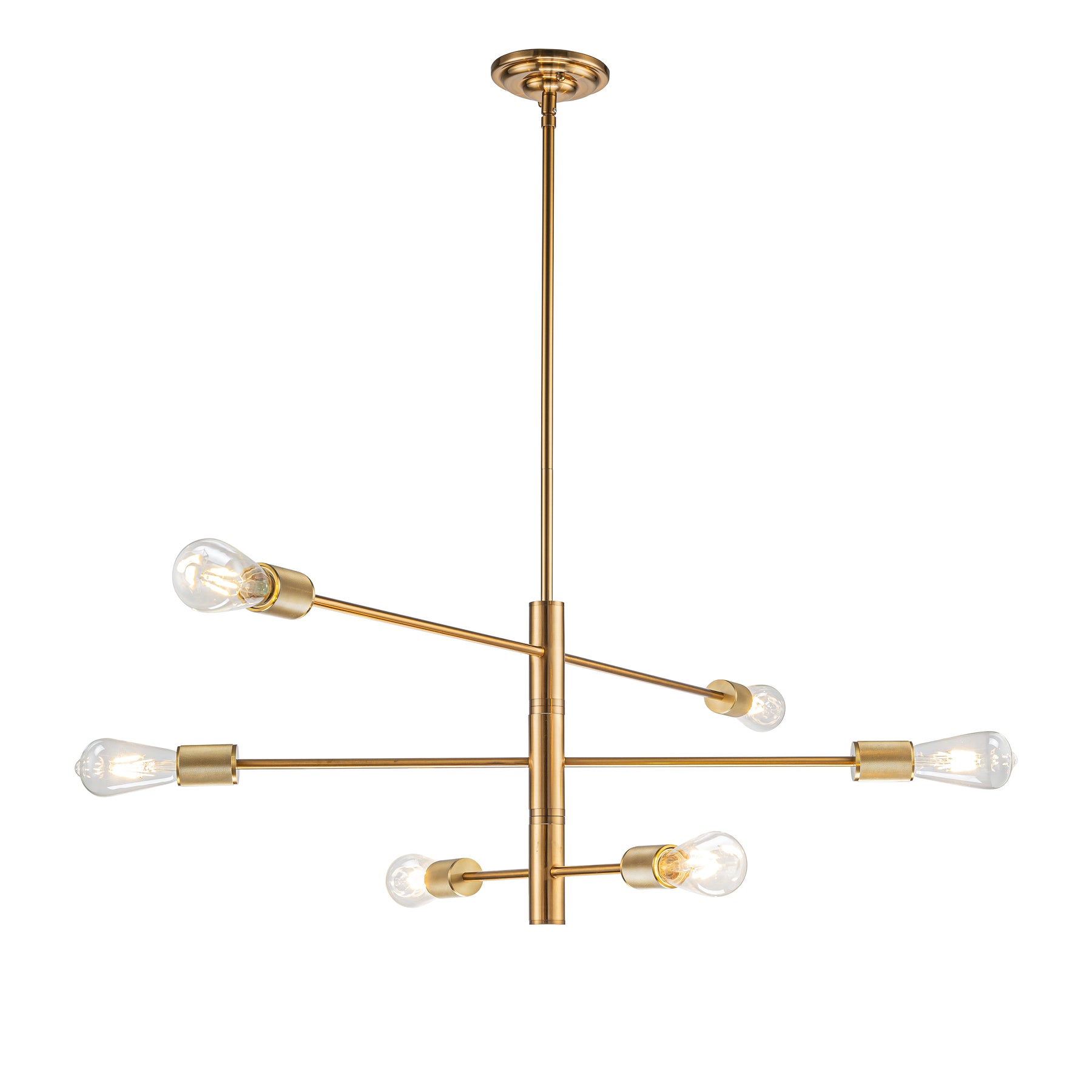 Mid-Century Modern Sputnik Chandelier in Brass Industrial Linear Pendant Light