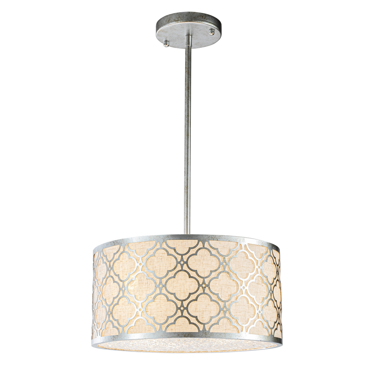 3 Light 16" Modern Classic Linen Drum Matte Vintage Silver Chandelier for Dining Room, Bedroom, or Living Room