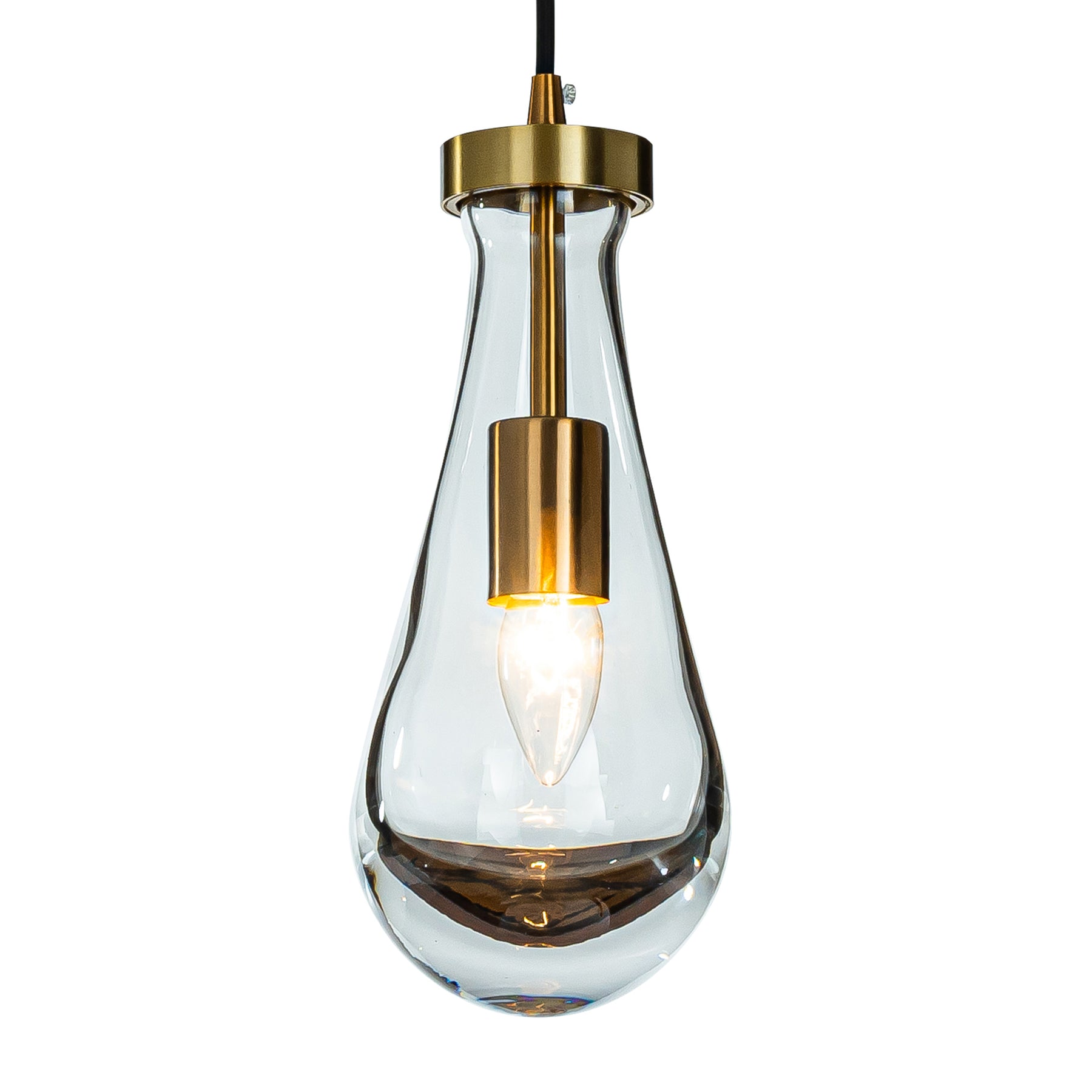Rustic Mini Farmhouse Hand-Blown Clear Solid Glass Pendant Light in Antique Brass