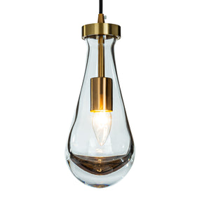 Rustic Mini Farmhouse Hand-Blown Clear Solid Glass Pendant Light  in Antique Brass