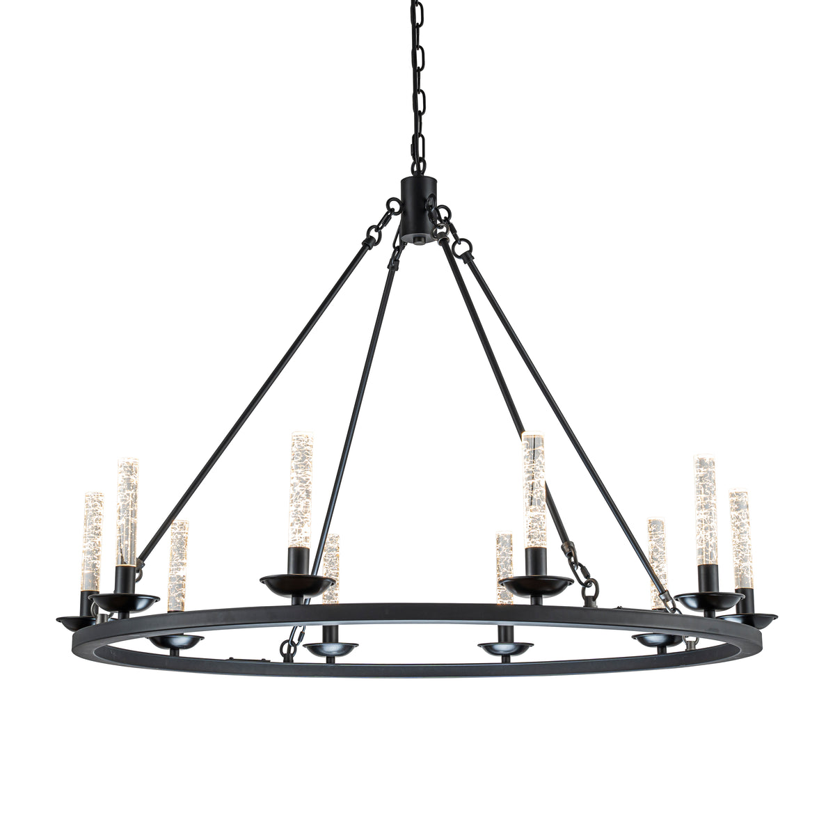 35'' 10-Light Transitional Black LED Chandelier With Unique Bubble Tube Round Modern Farmhouse Candle LED Pendant Lighting For Living Room and Dining Room