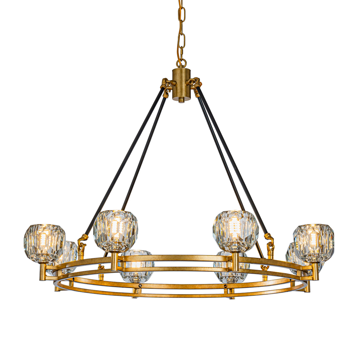 Modern/Contemporary 8-Light Antique Gold Facet-cut Crystal Chandelier Vintage Dining Room Pendant Light Fixtures