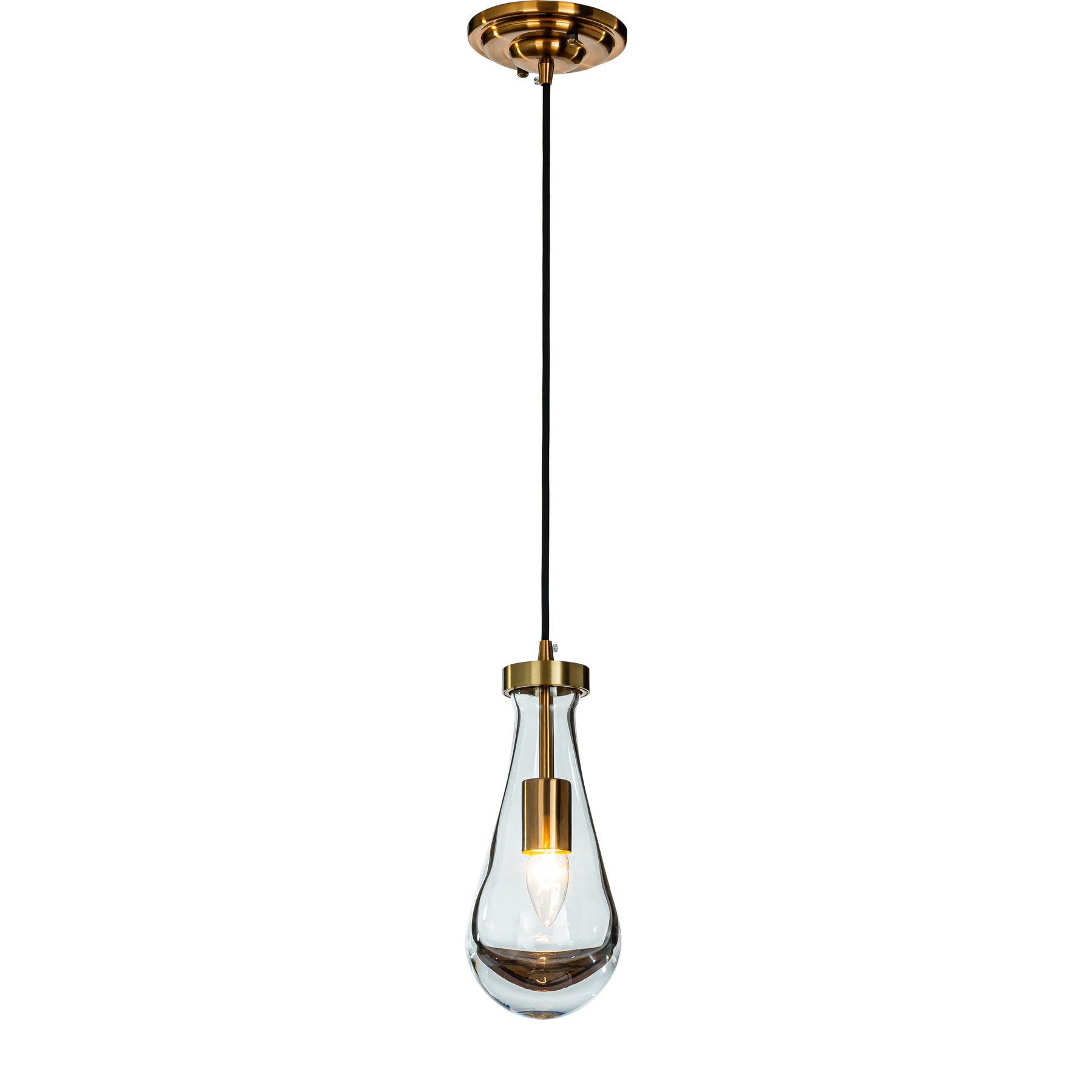 Rustic Mini Farmhouse Hand-Blown Clear Solid Glass Pendant Light in Antique Brass