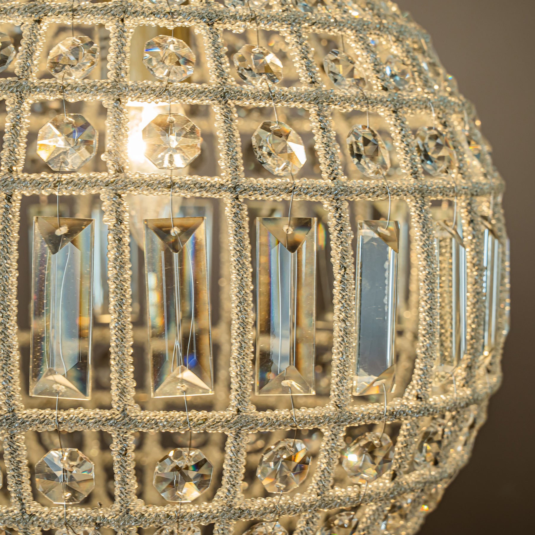 Open BOX-Vintage Antique Gold Crystal Globe Chandelier