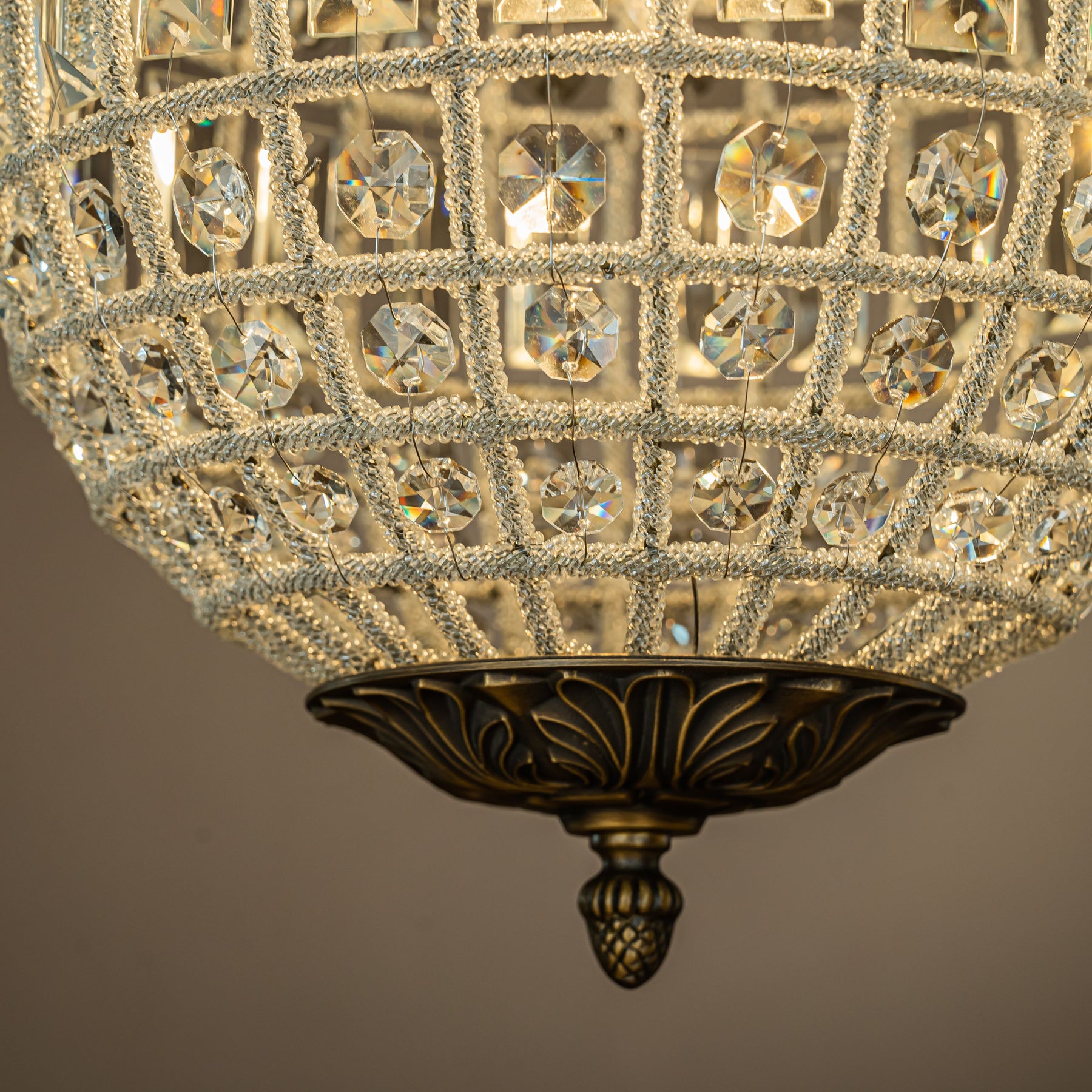 Open BOX-Vintage Antique Gold Crystal Globe Chandelier