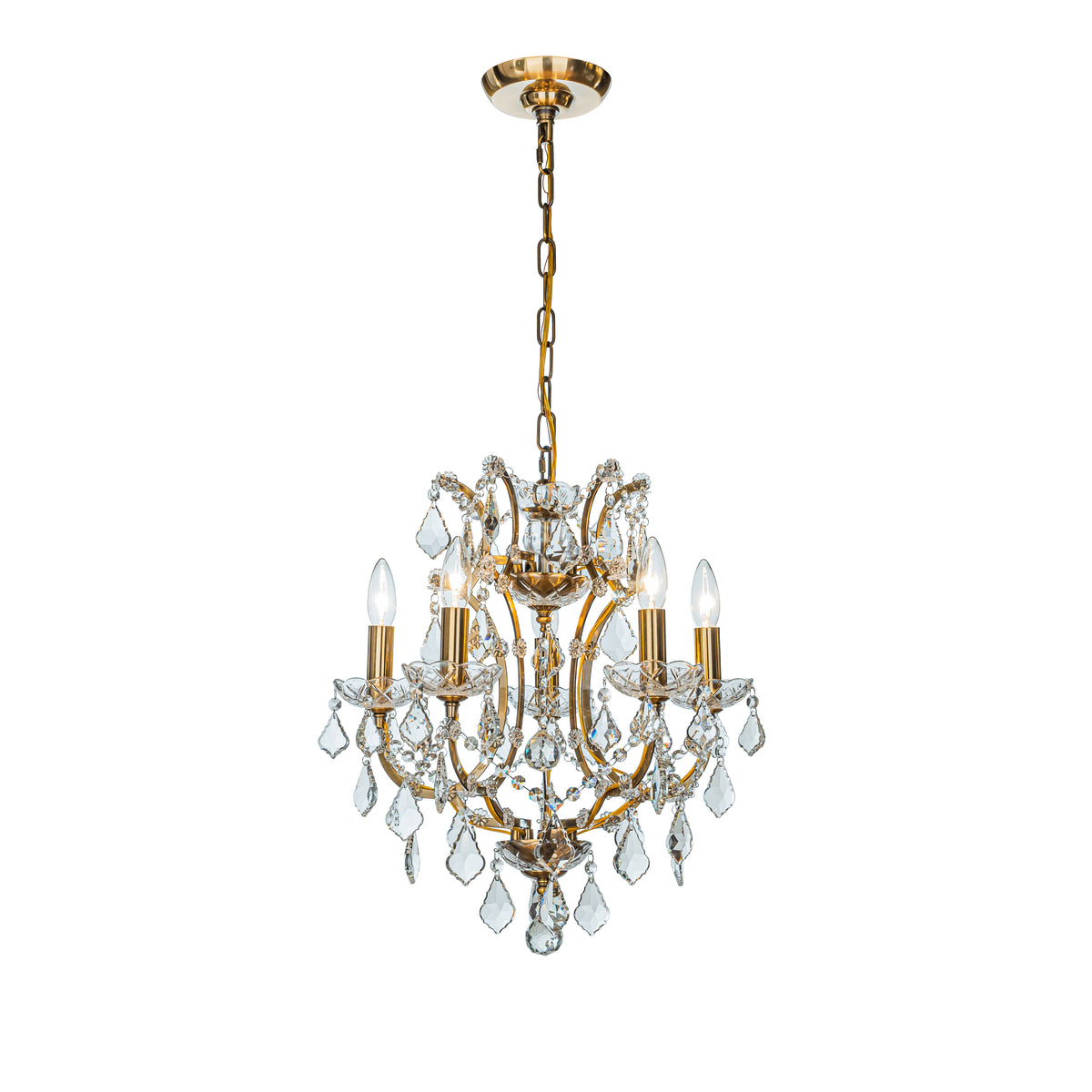 OpenBox 18'' 5-Light Classic/Traditional Lighting Fixture Antique Gold Ornate Crystal Chandelier