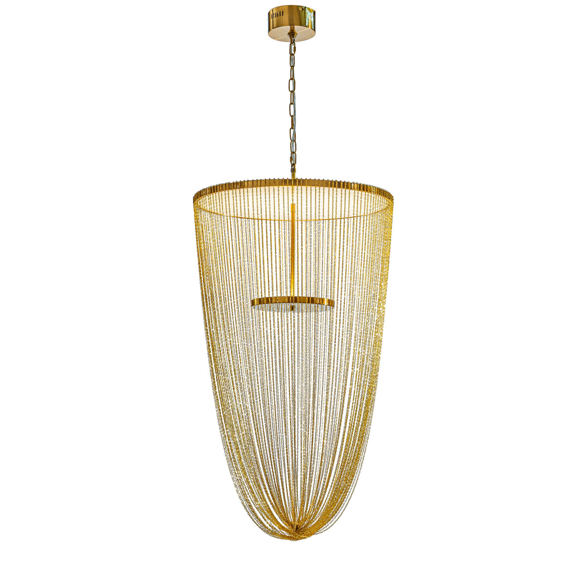 OPEN BOX-Contemporary Antique Gold Fringe LED Chandelier With Metal Chain Accents