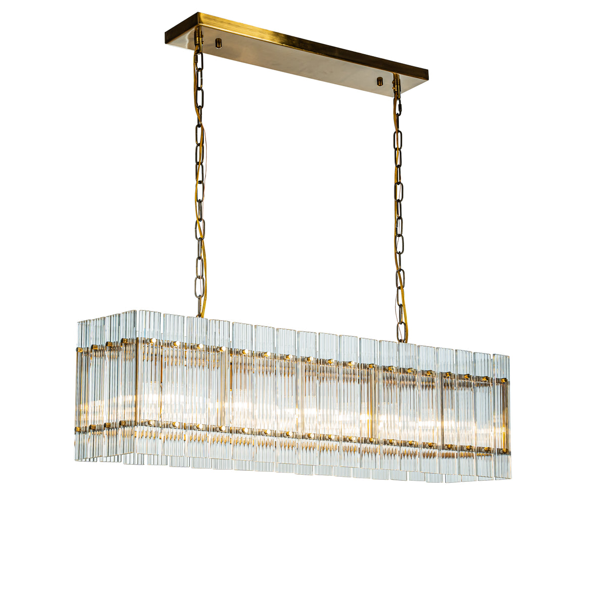 Modern Rectangular Chandelier With Fluted Glass Panel Shade