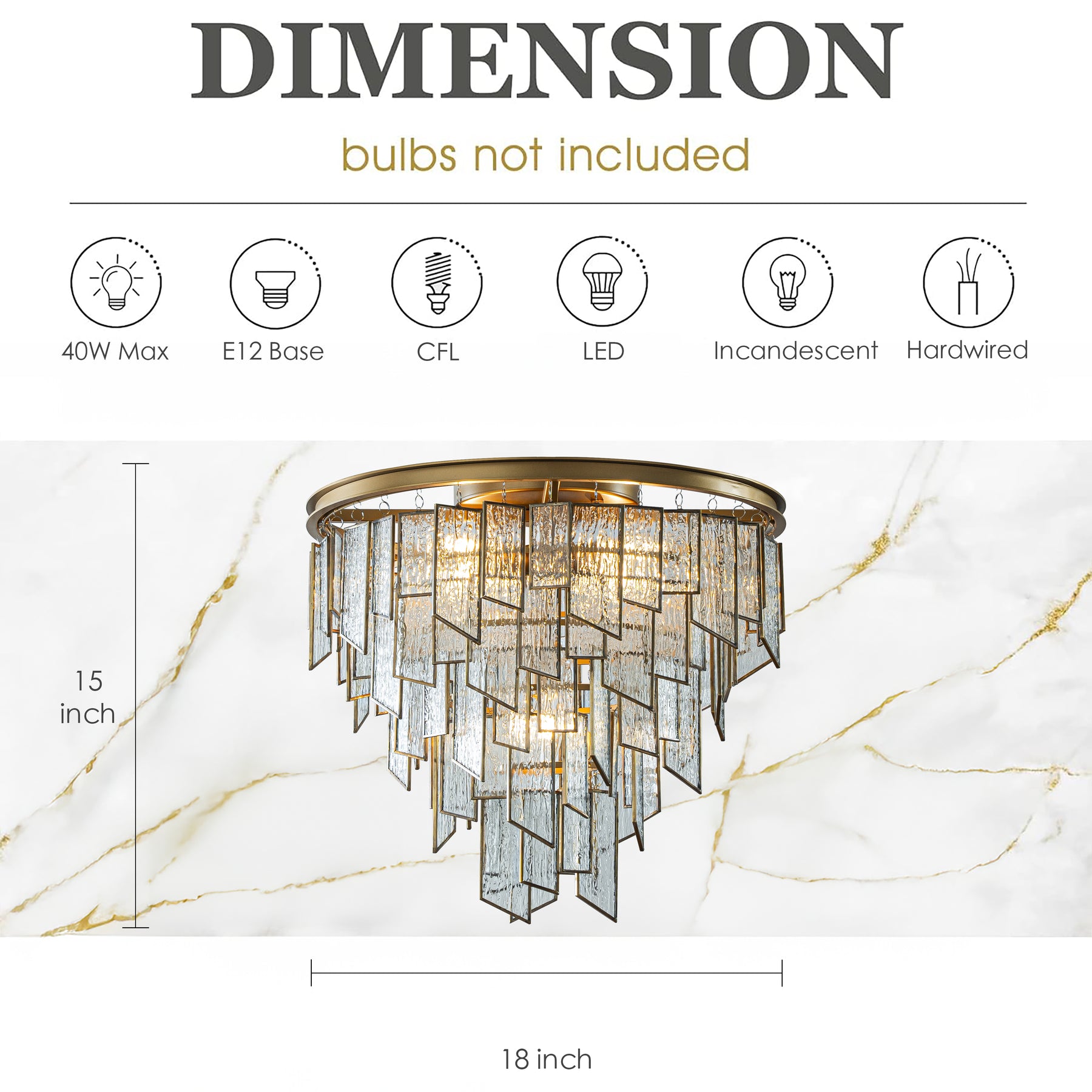 6-Light Luxury Water Ripple Glass Flush Mount Modern Brass Frame Lighting Fixture