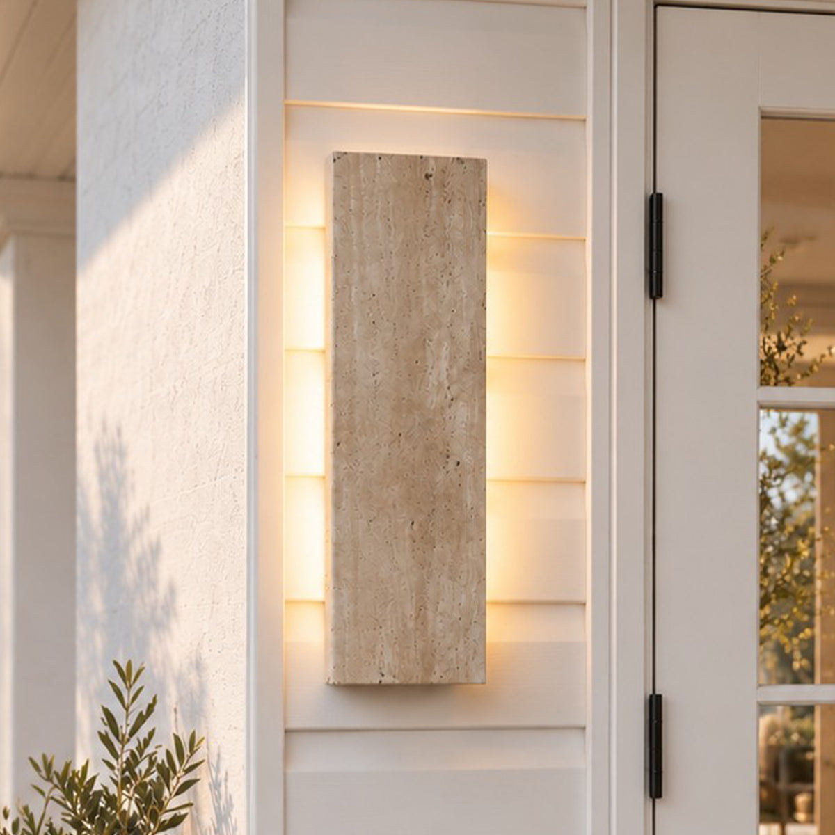 Modern Outdoor Wall Sconce 20" Architectural Exterior Light Fixture Integrated 8W LED IP65 Waterproof Up & Down Lighting Travertine-Inspired Design for House Patio & Entryway
