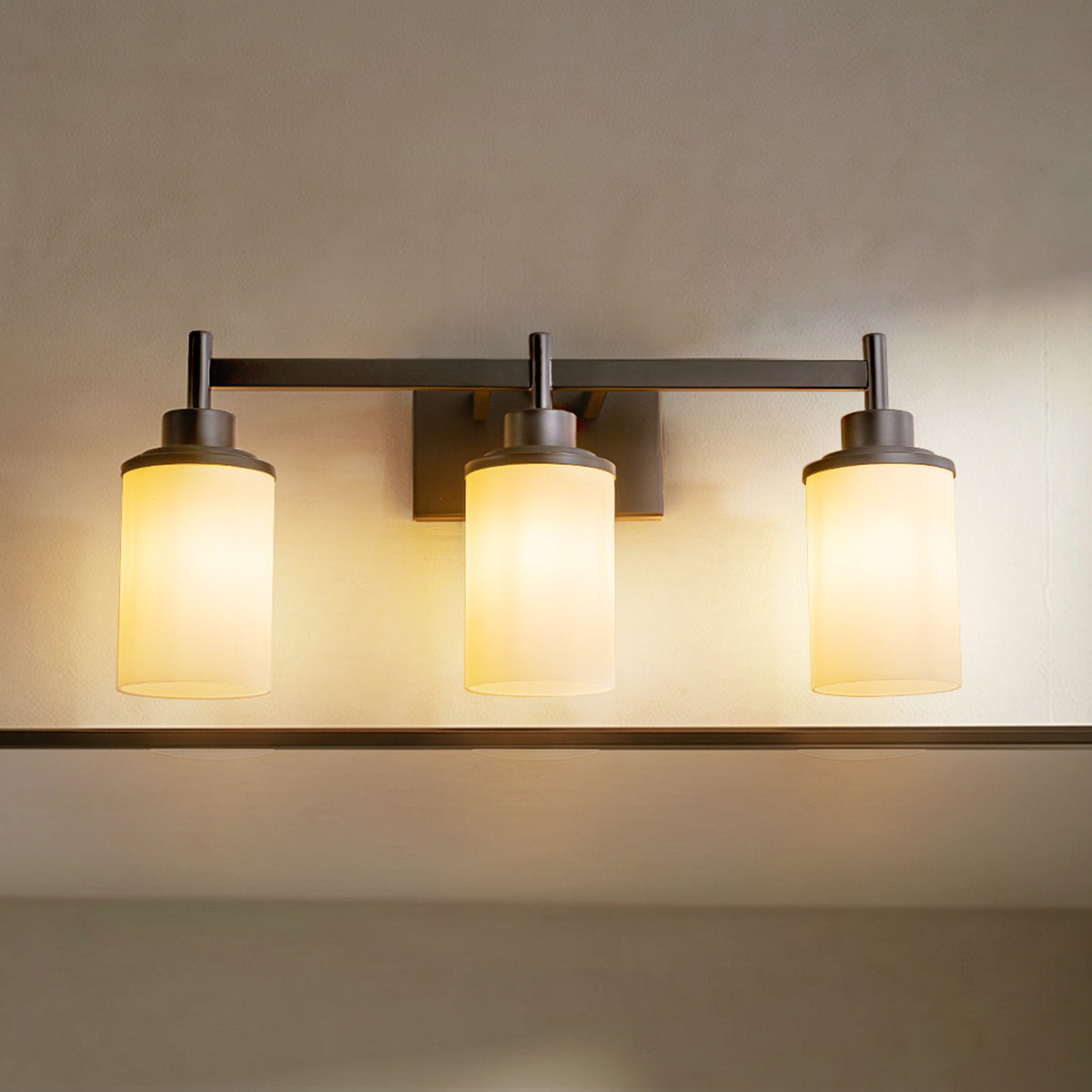 Modern 3-Light Bathroom Vanity Light, Dark Brown Wall Sconce with Opal Glass Shades 22 in. Wall Mounted Fixture for Mirror, Bathroom, Hallway